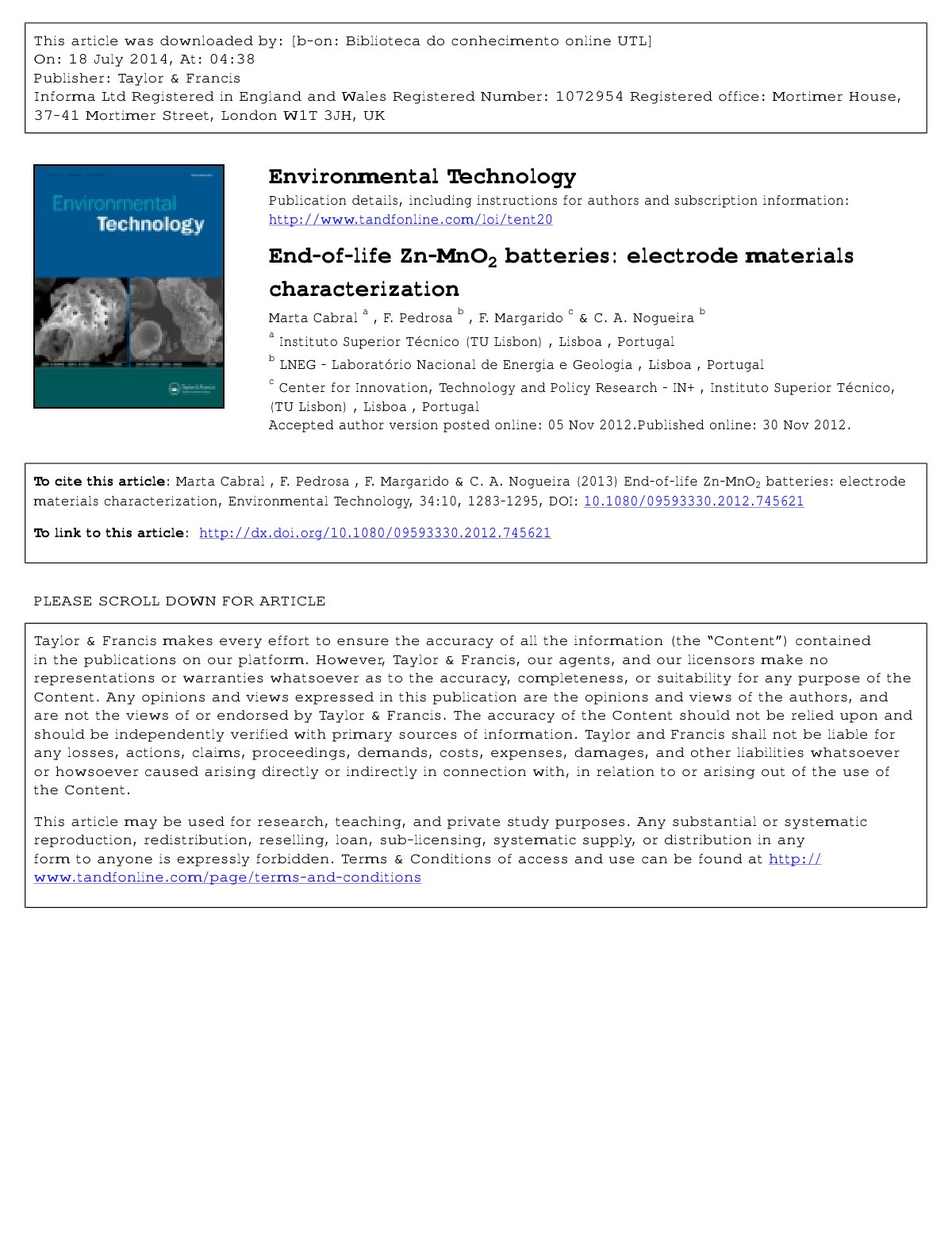 First page of End-of-life Zn–MnO2 batteries: electrode materials characterization