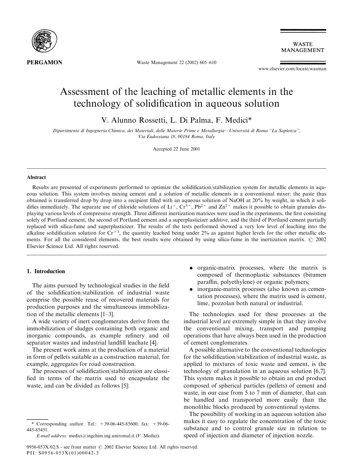 First page of Assessment of the leaching of metallic e