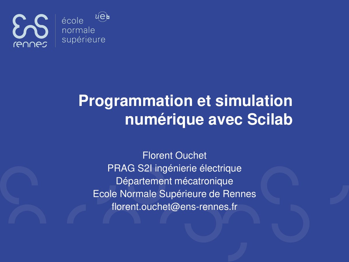 First page of Programmation et simulation numérique avec Scilab