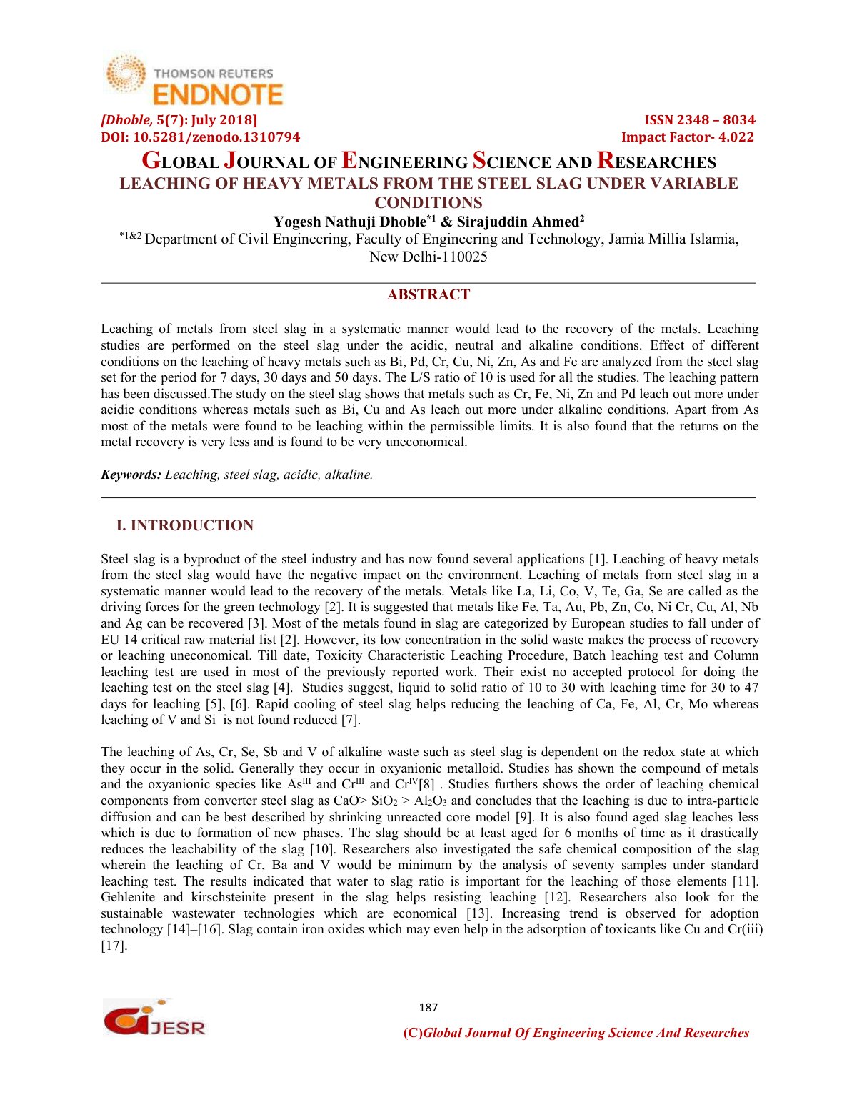 First page of LEACHING OF HEAVY METALS FROM THE STEEL