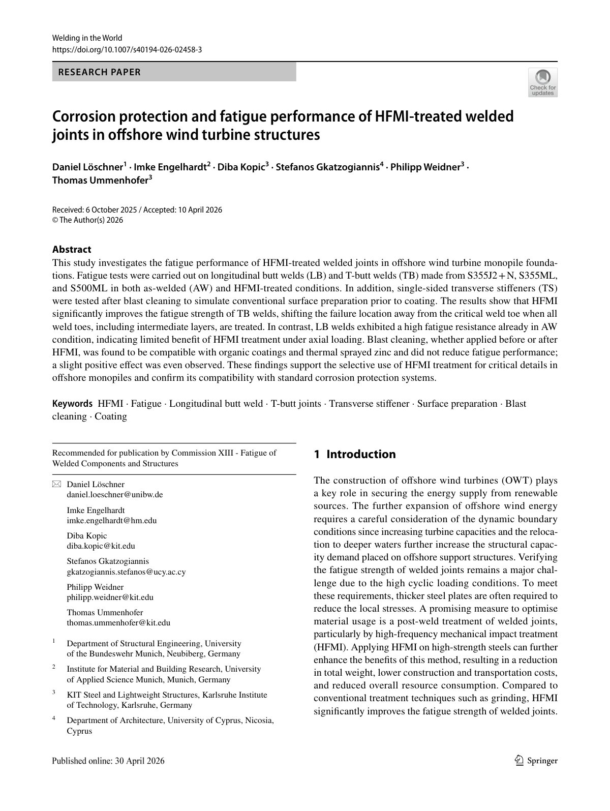 First page of 2026 Loschner HFMI Corrosion Protection