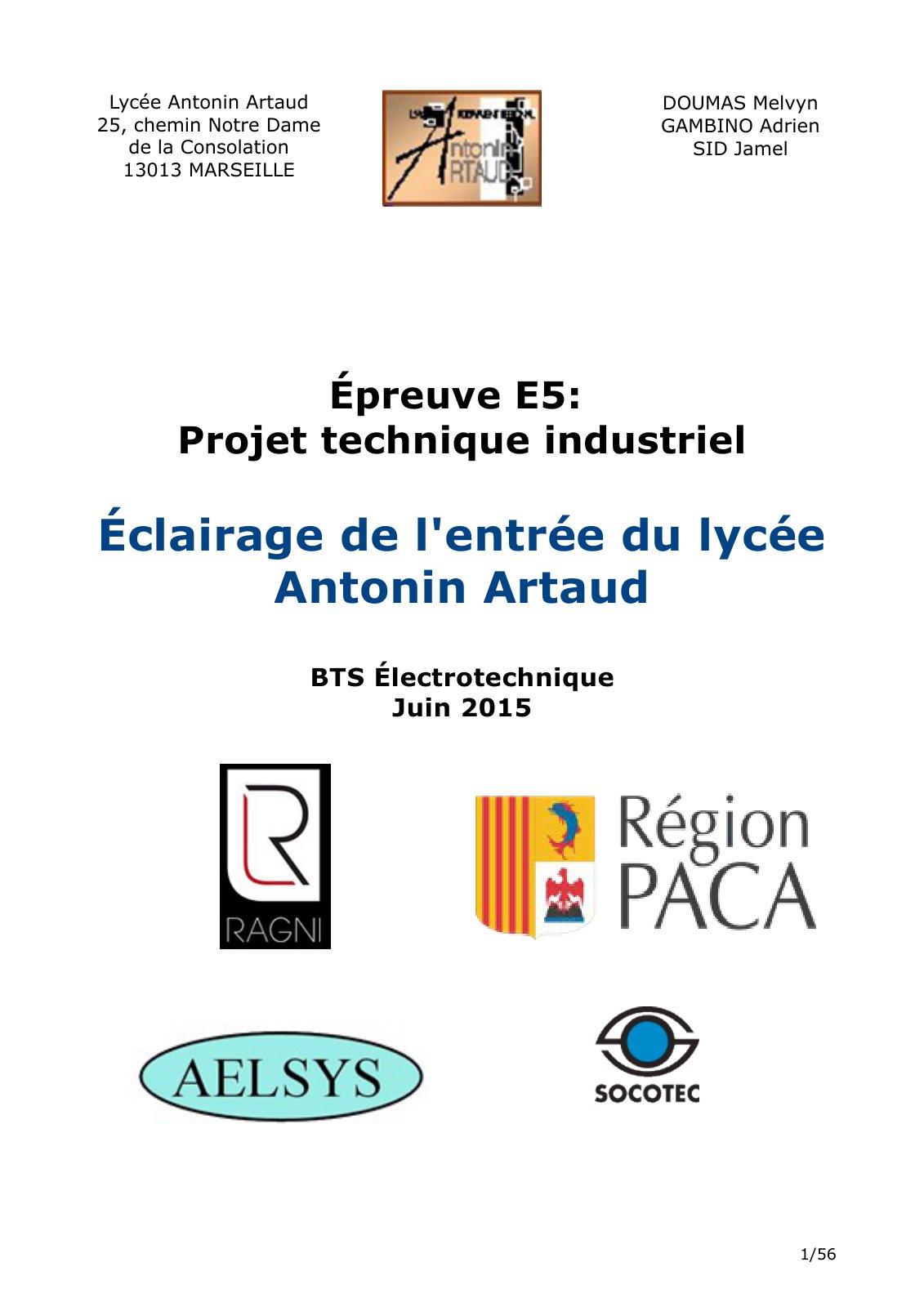 First page of dossier eclairage entree lycee