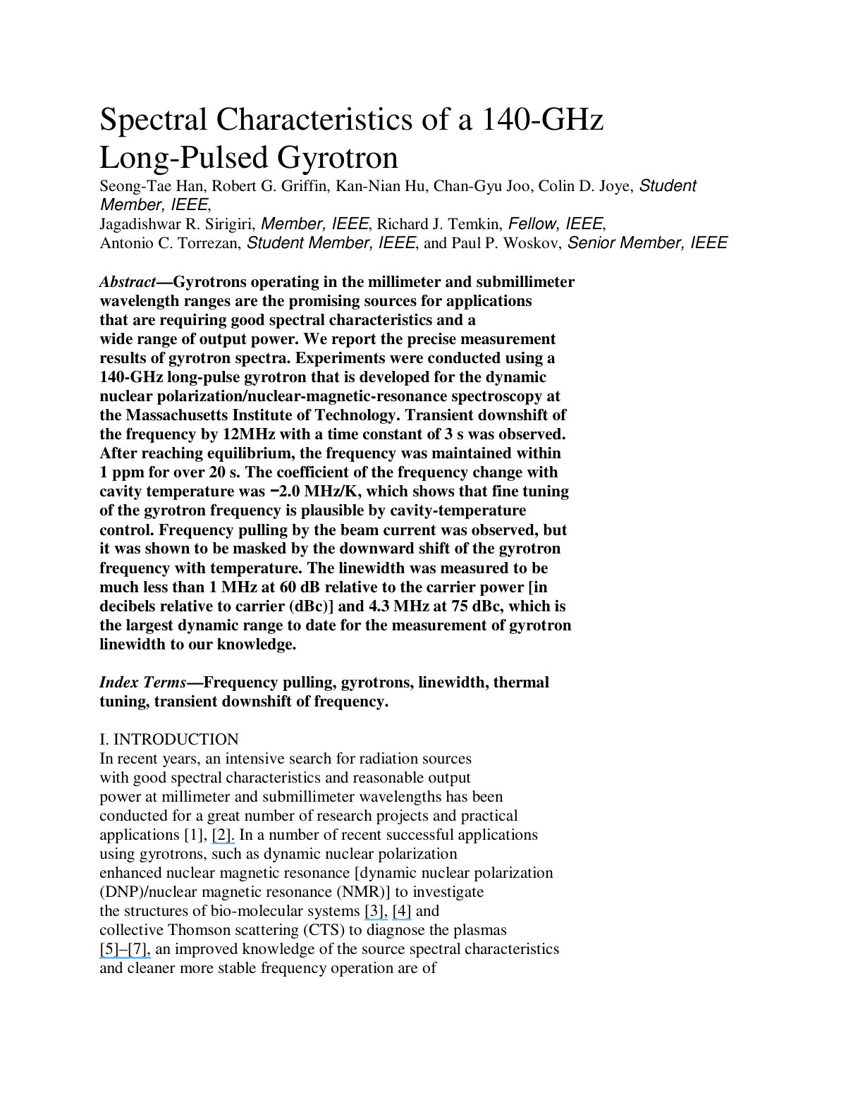 First page of Spectral Characteristics of a 140 GHz Lo