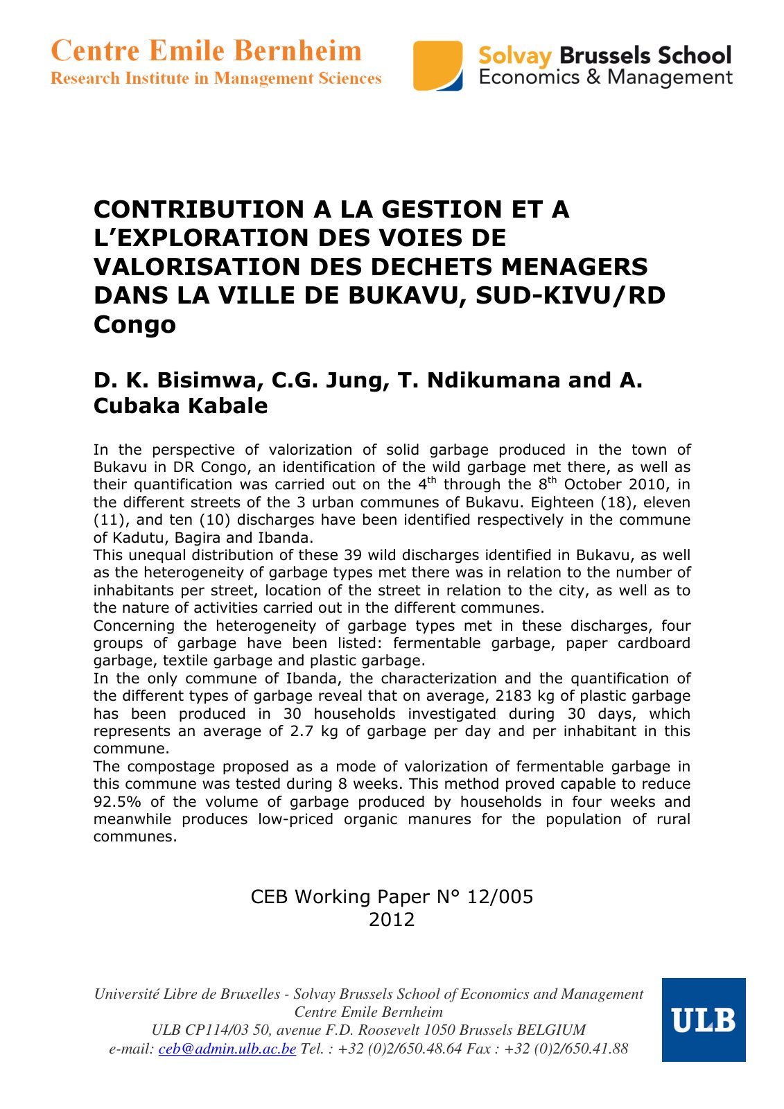 First page of Contribution a la gestion et a l explora
