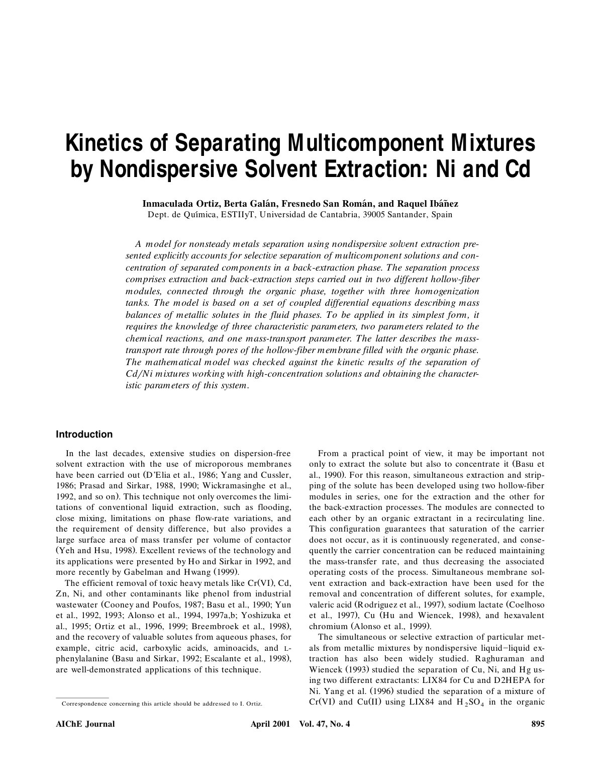 First page of Kinetics of separating multicomponent mi