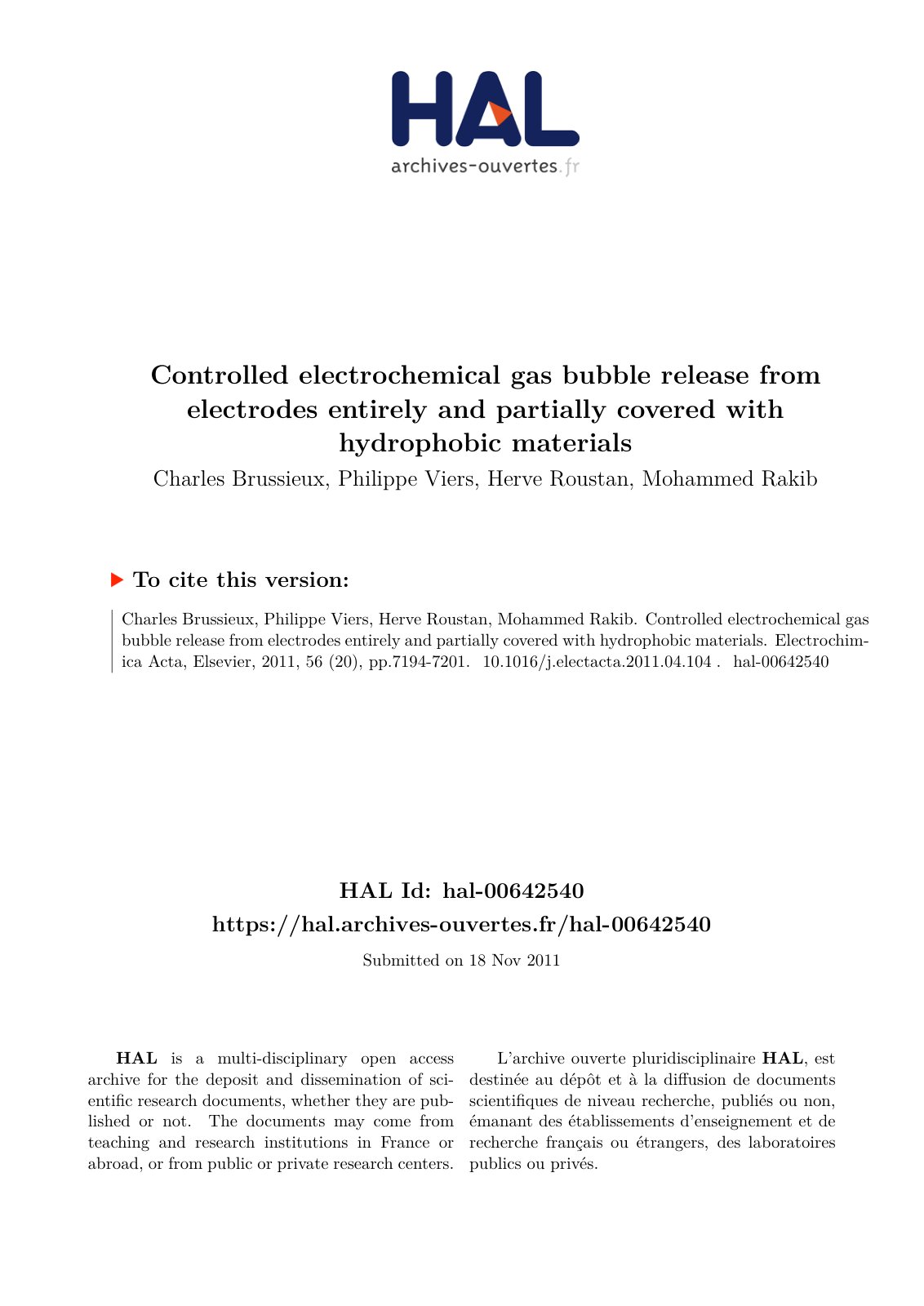 First page of Controlled electrochemical gas bubble re