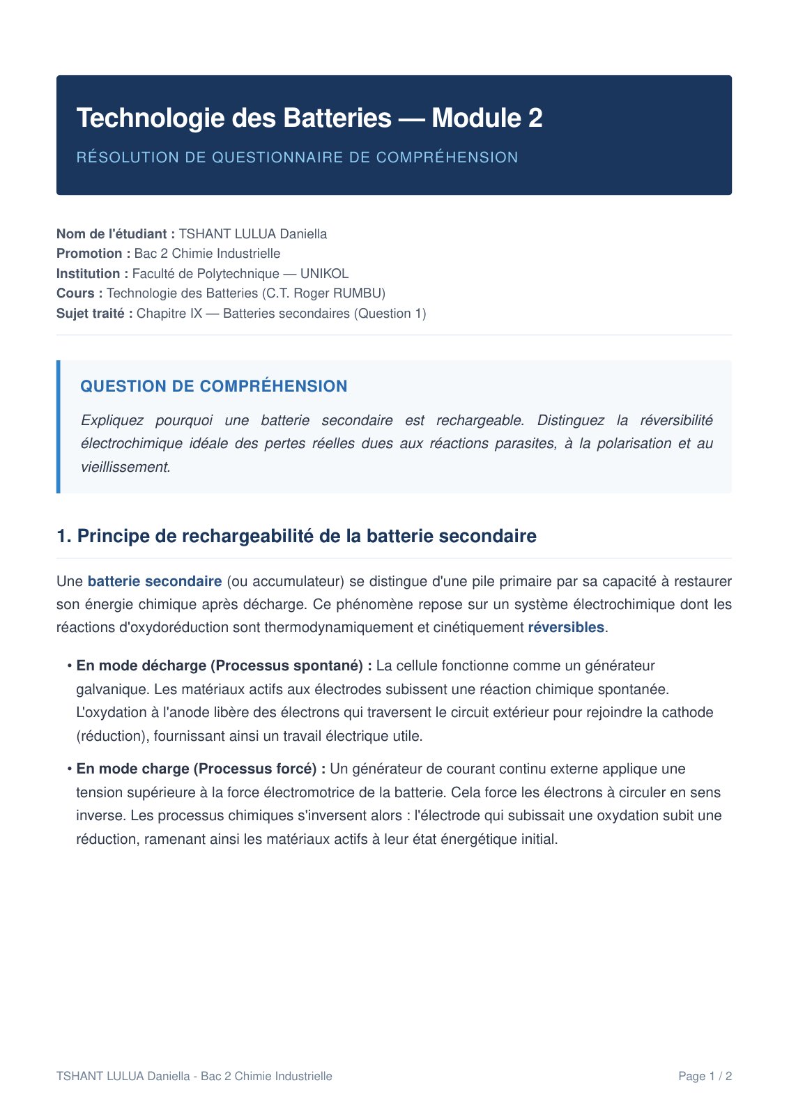 First page of reponse questionnaire TSHANT