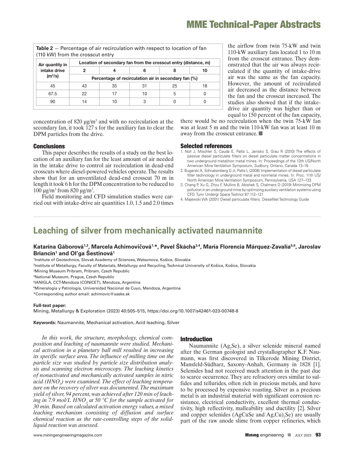 First page of Study on Auxiliary Fan Placement for Air Quality Control in Underground Mines