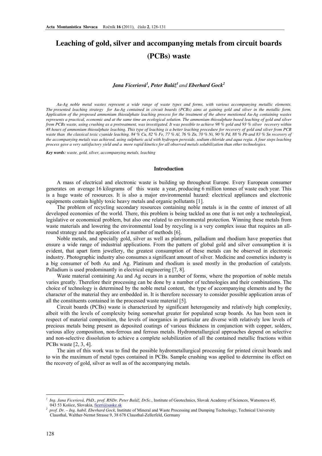 First page of Leaching of gold silver and accompanying