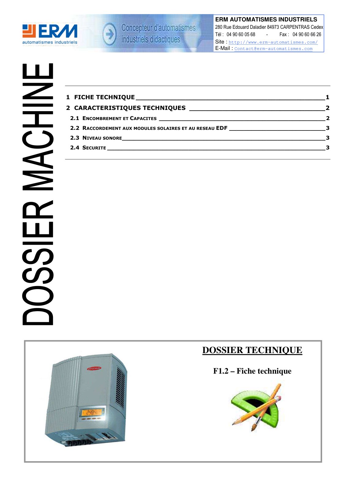 First page of fiche technique