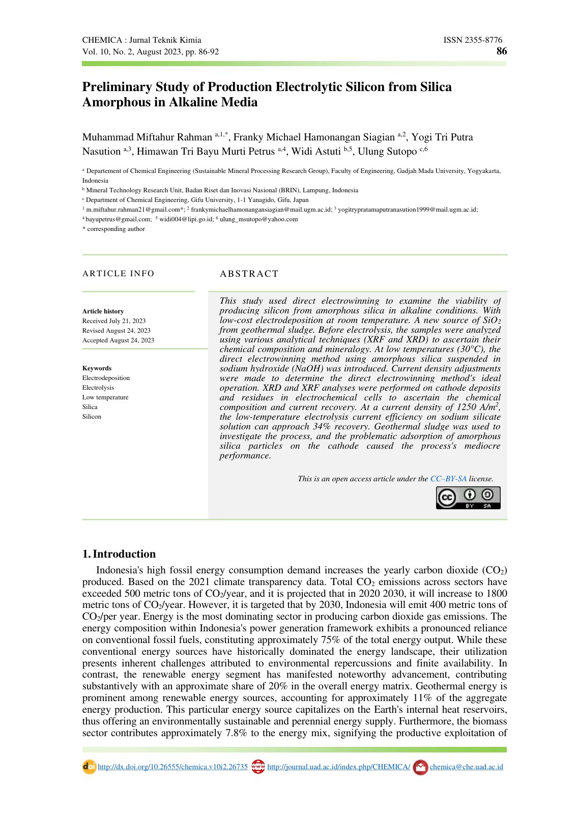 First page of Preliminary study of production electrol