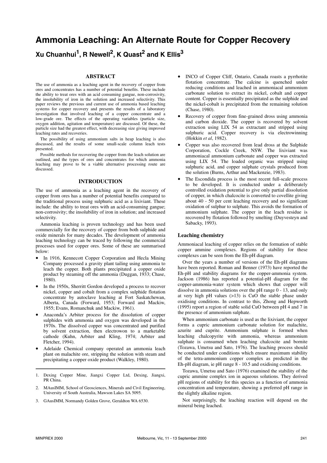 First page of Ammonia Leaching: An Alternate Route for Copper Recovery