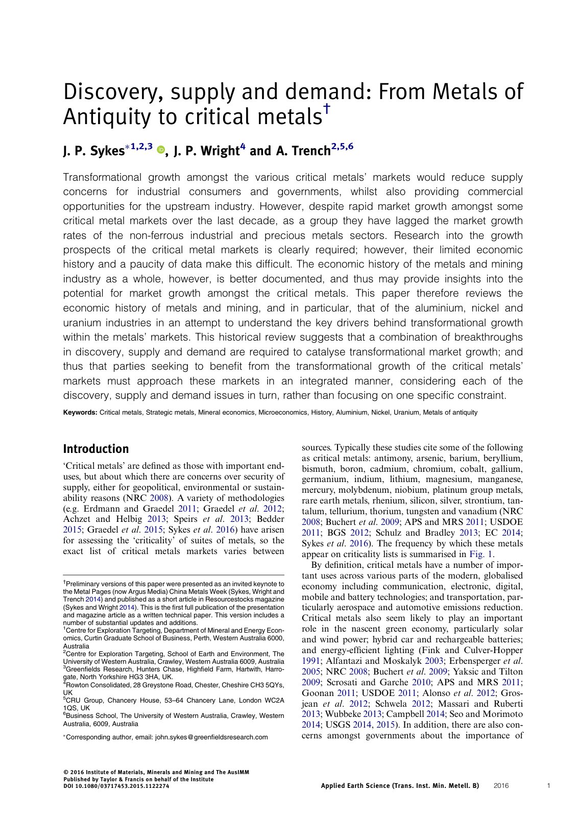 First page of Discovery supply and demand From Metals