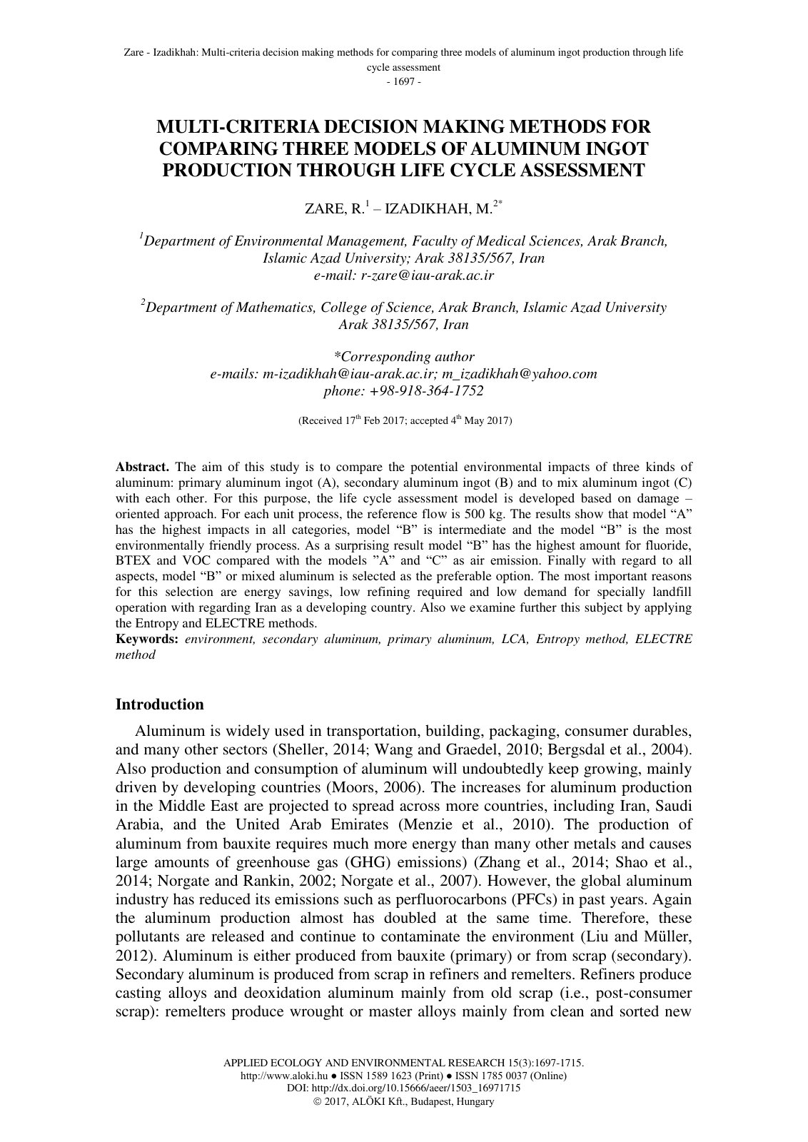 First page of Multi criteria decision making methods f