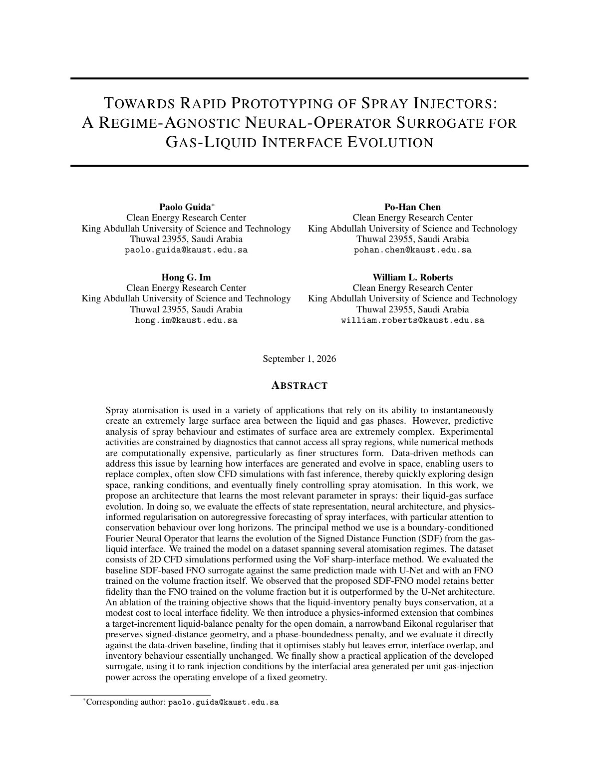 First page of 2026 Guida Spray Injector Neural Surrogate