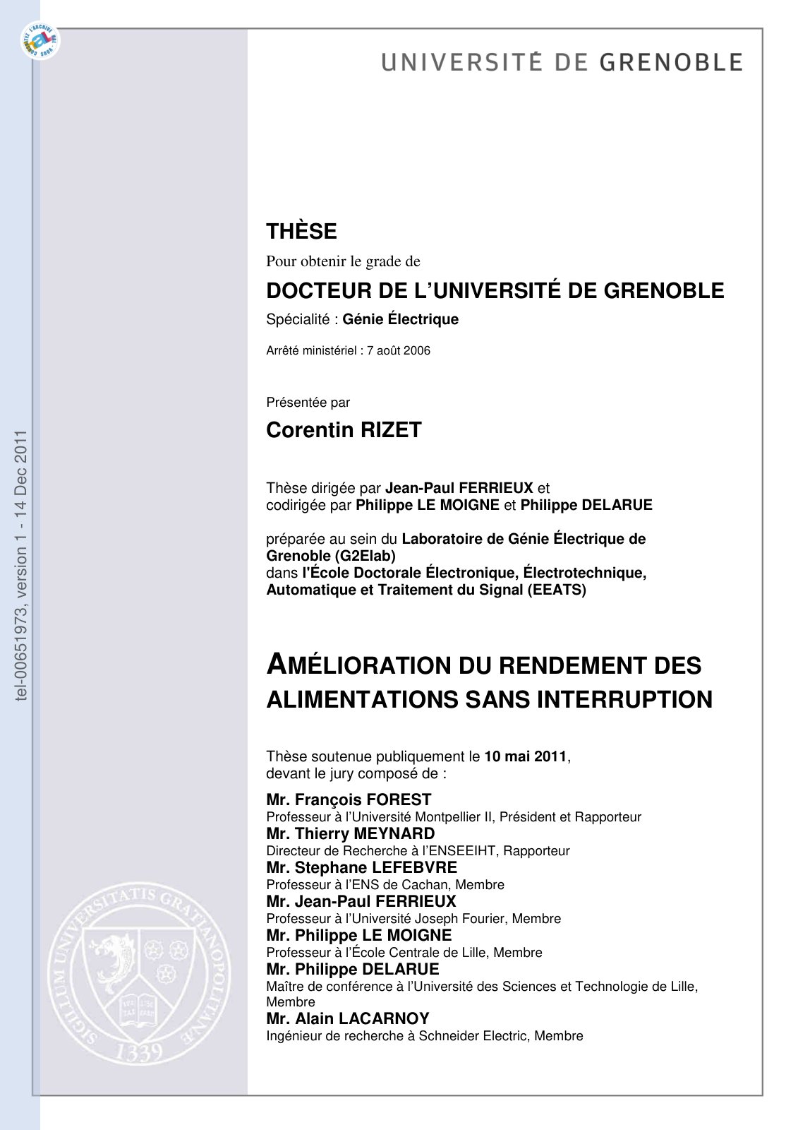 First page of amelioration rendement asi