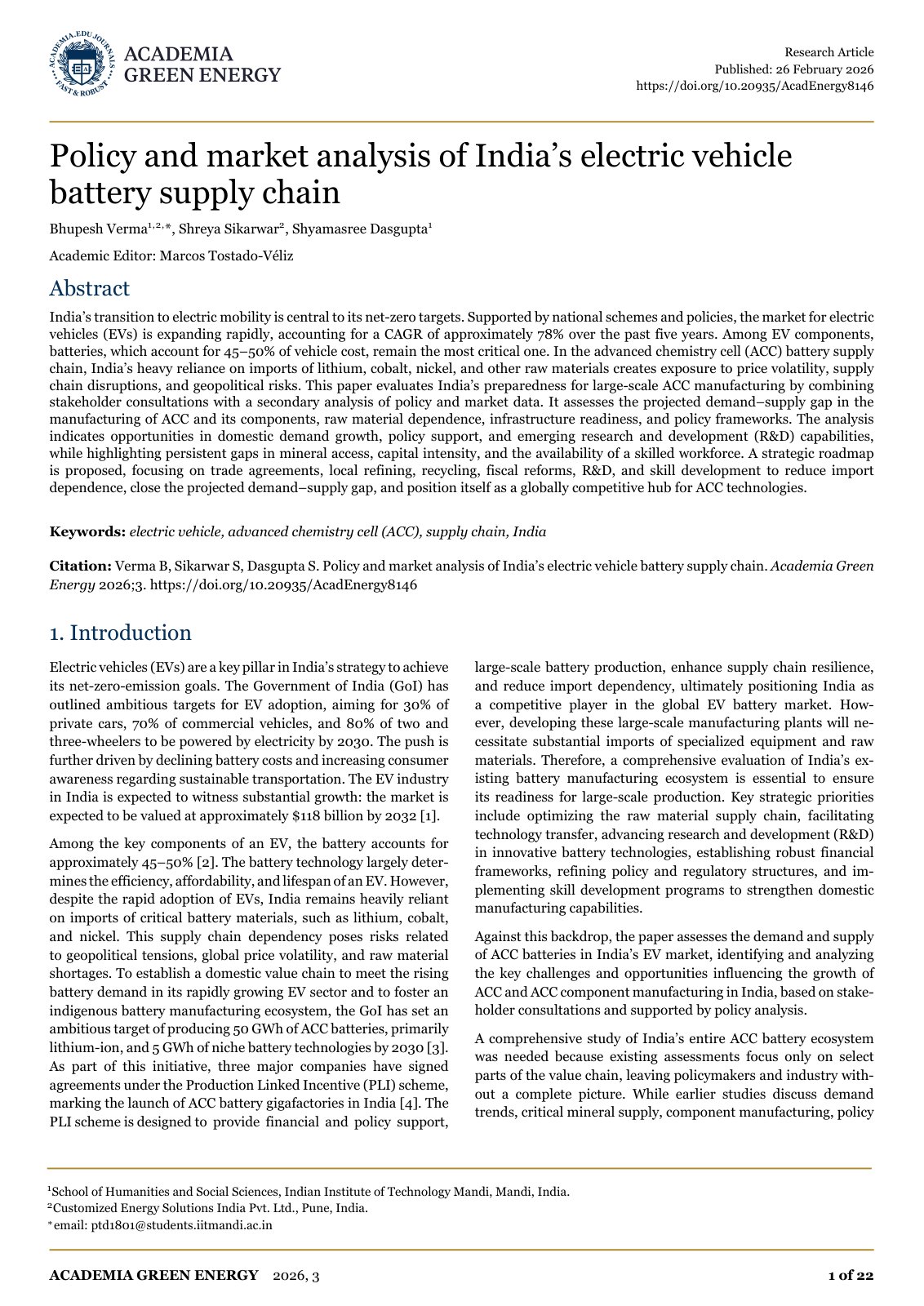 First page of Policy and market analysis of India s el