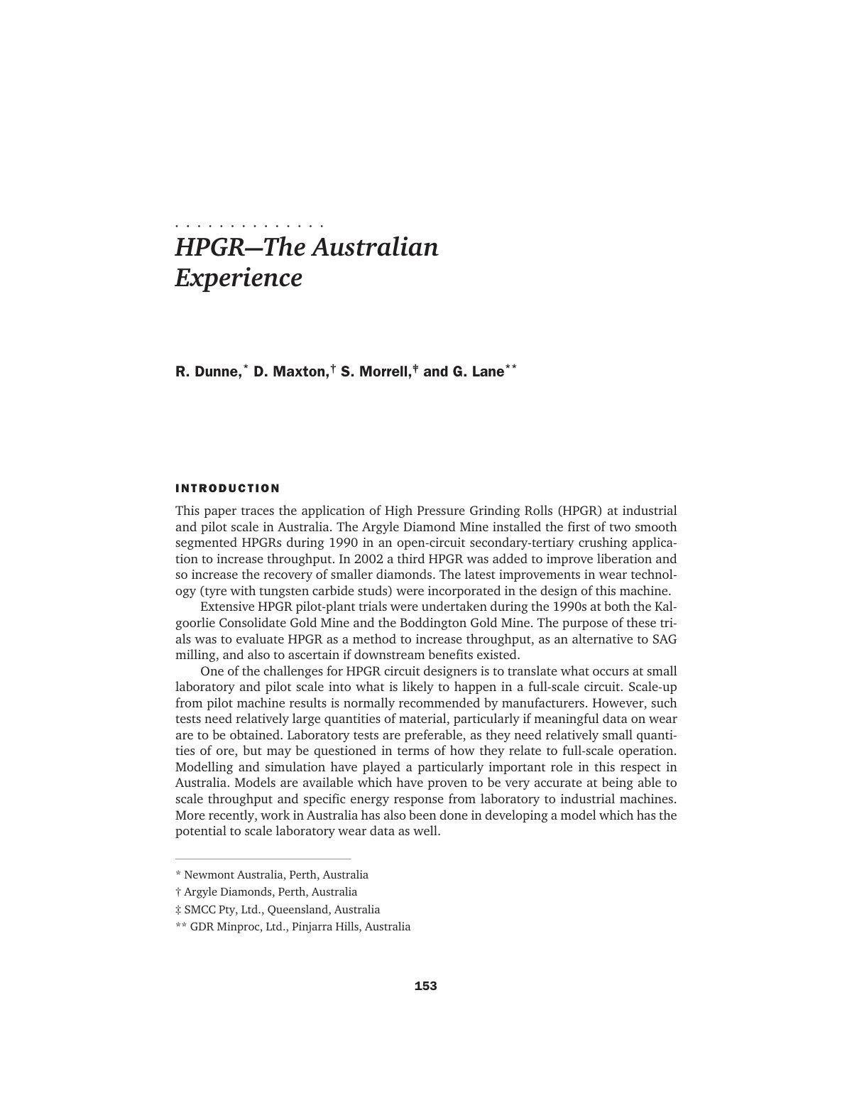 First page of HPGR   The Australian Experience