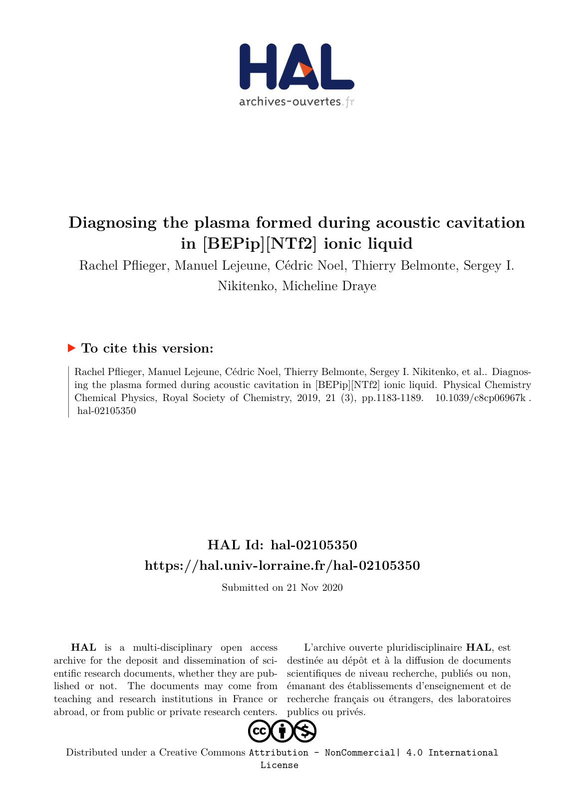 First page of Diagnosing the plasma formed during acou