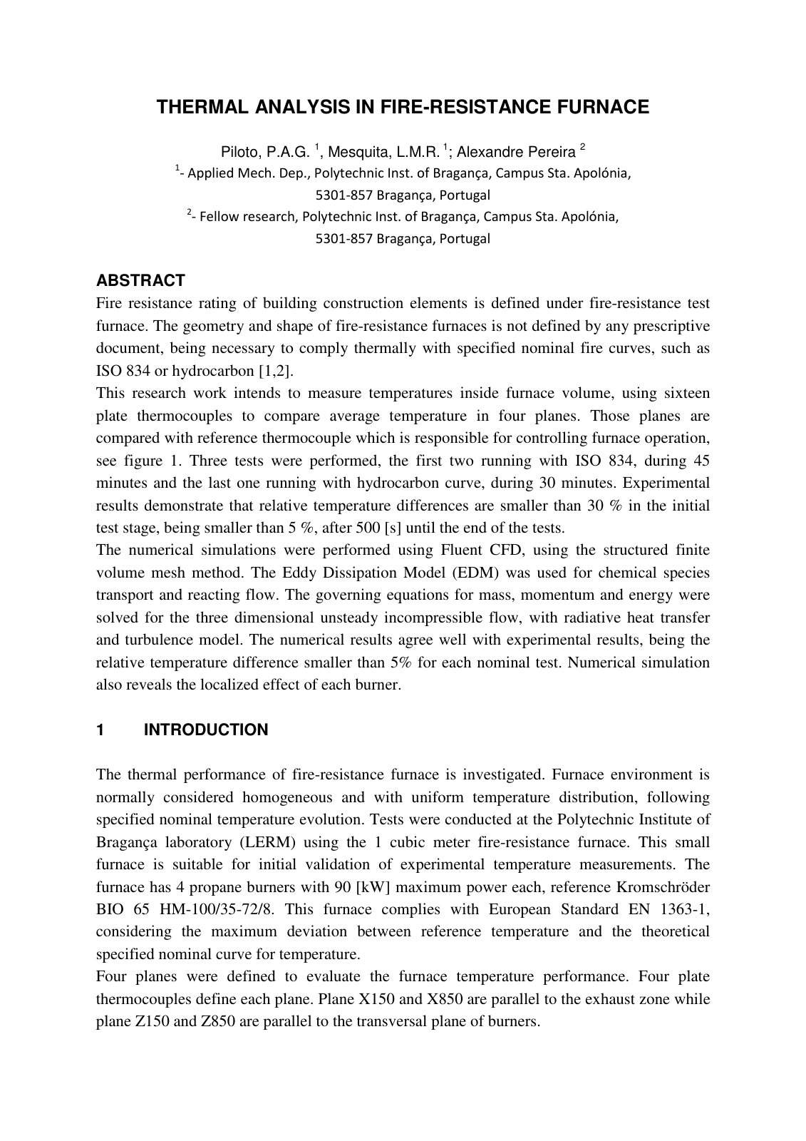 First page of Thermal analysis in fire resistance Furn