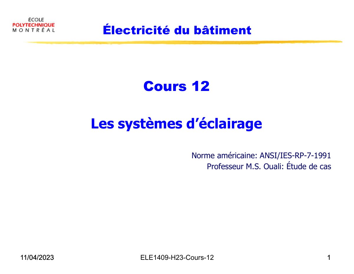 First page of ELE1409 H23 Cours 12 1