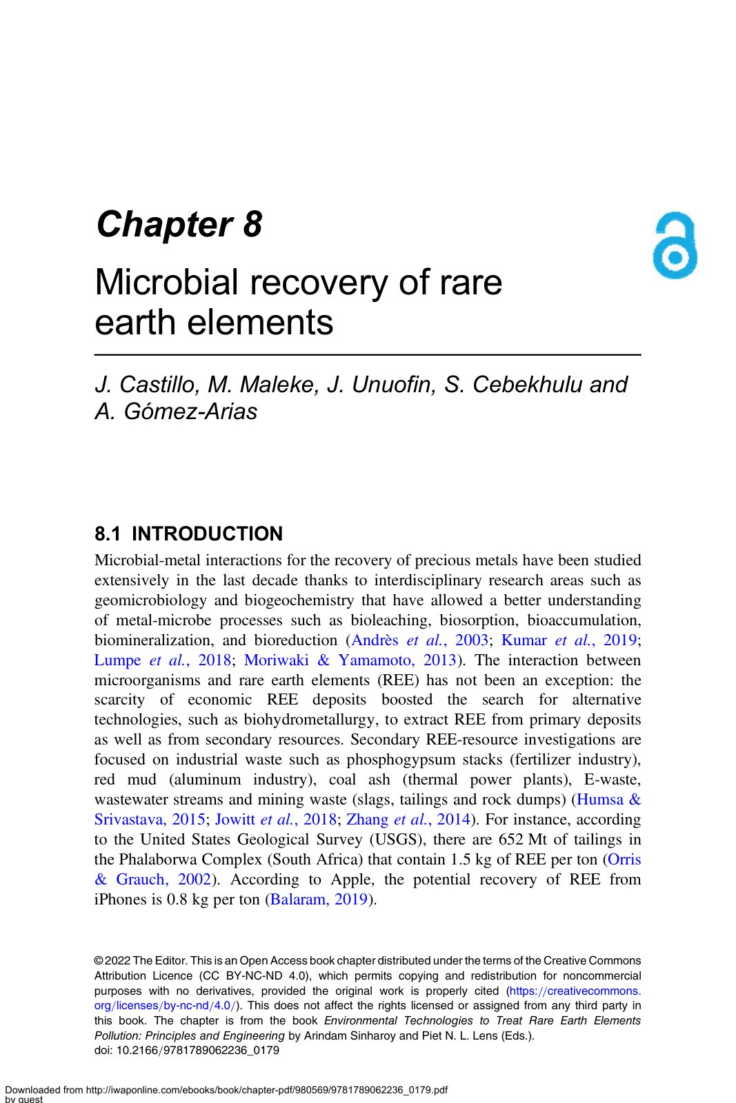 First page of Microbial recovery of rare earth element