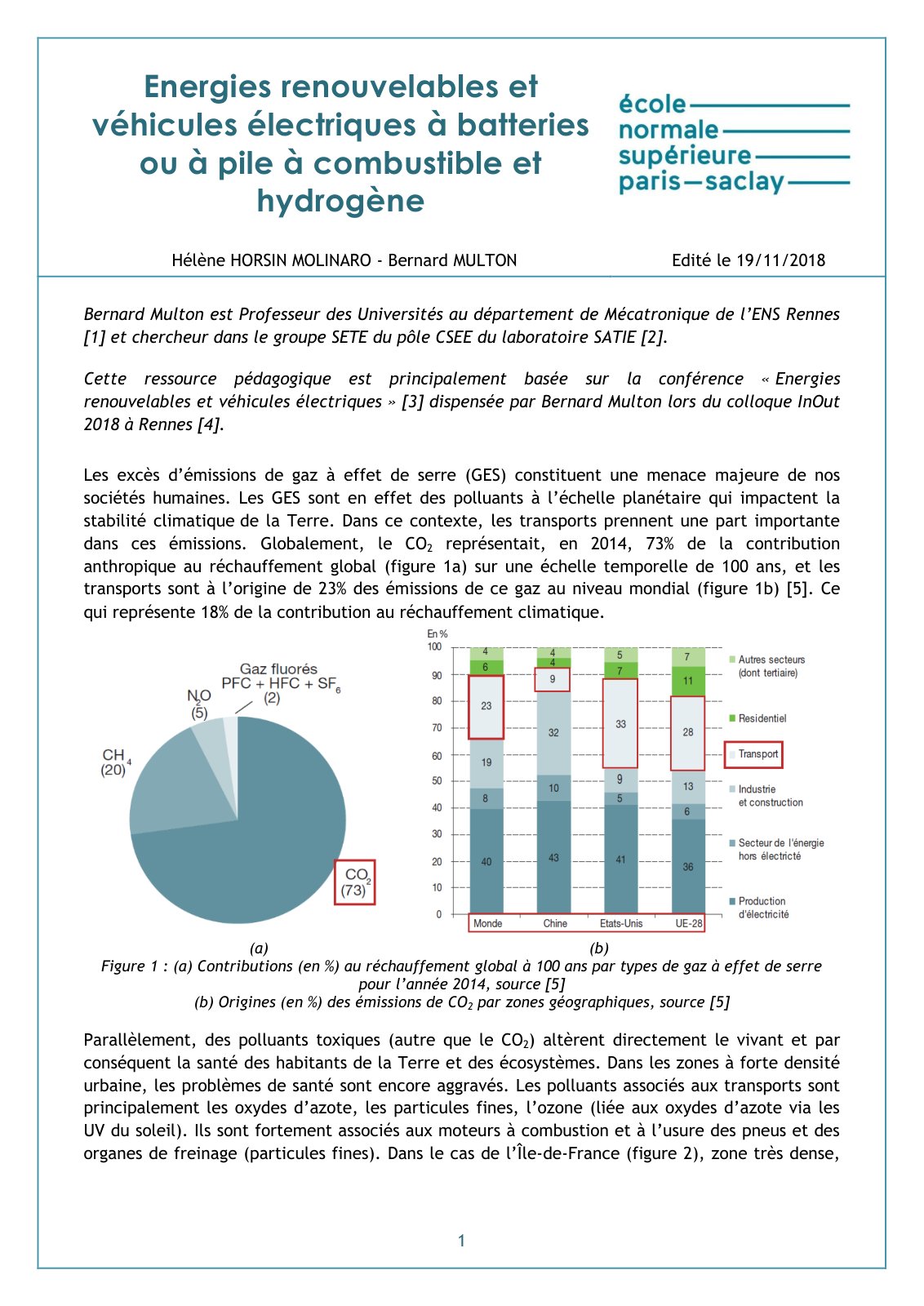 First page of energies renouvelables vehicules electriques