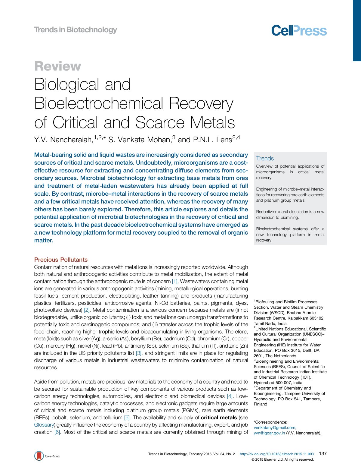 First page of Biological and Bioelectrochemical Recove