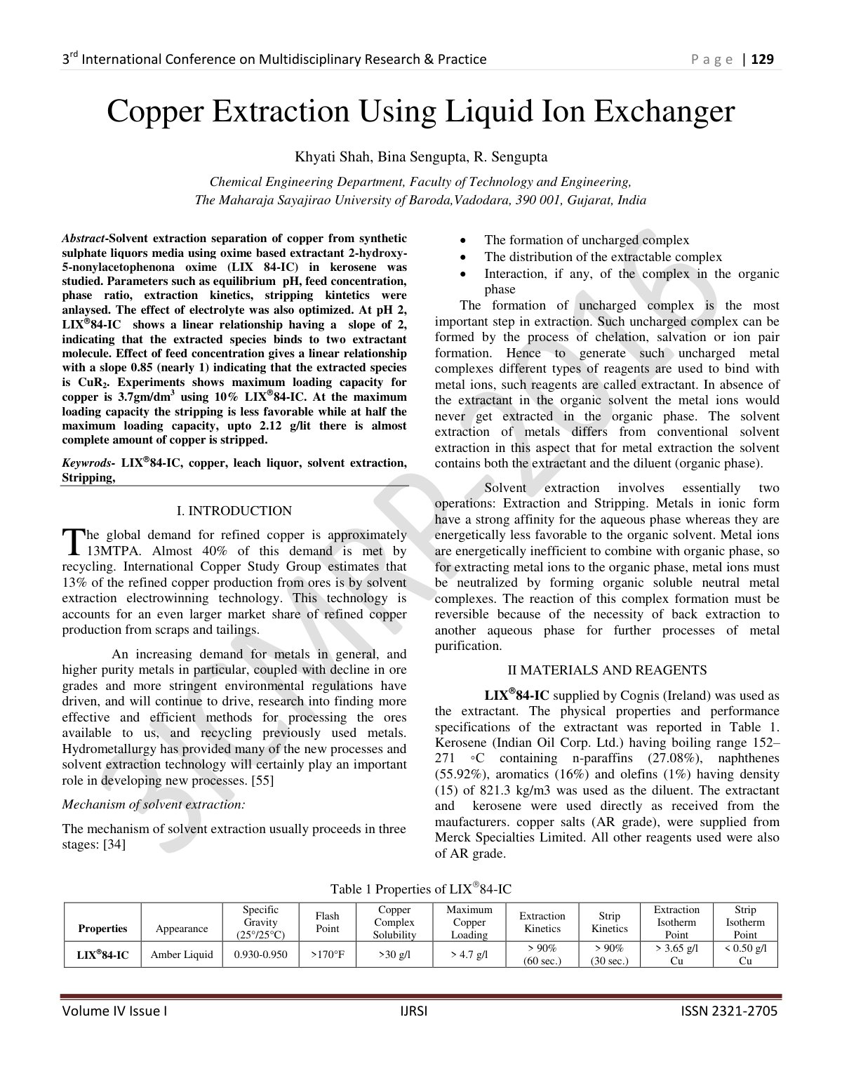 First page of Copper Extraction Using Liquid Ion Excha