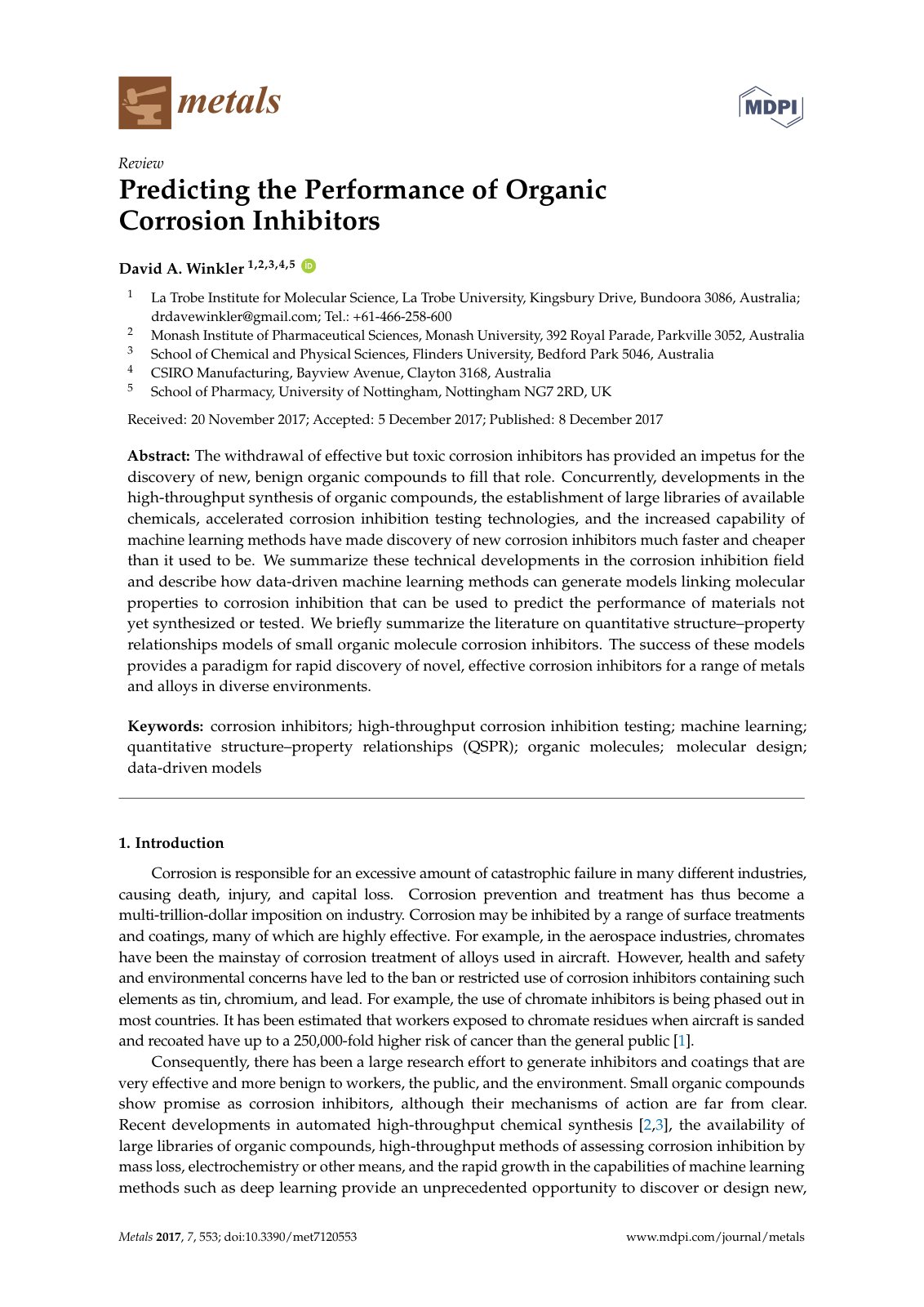 First page of Predicting the Performance of Organic Corrosion Inhibitors