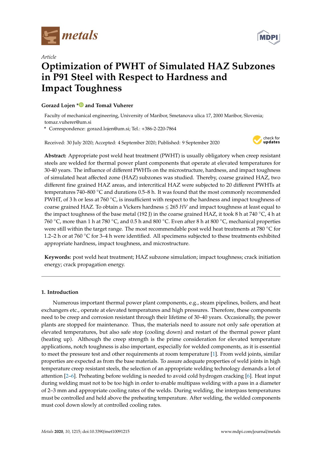First page of Optimization of PWHT of Simulated HAZ Subzones