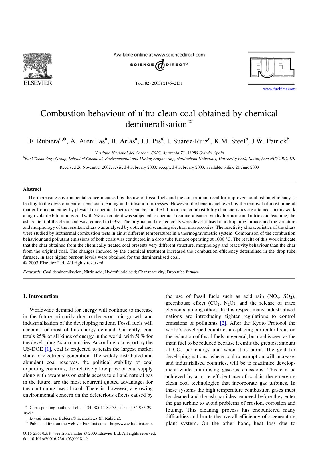First page of Combustion behaviour of ultra clean coal