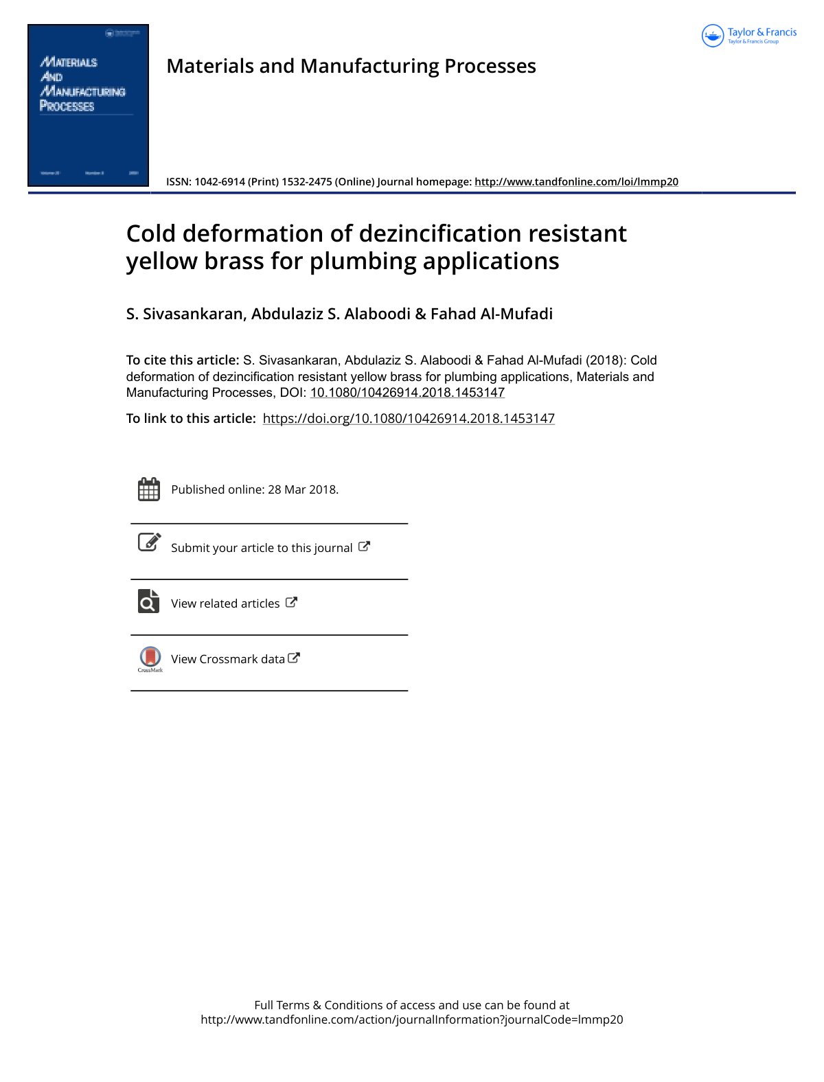 First page of Cold deformation of dezincification resi