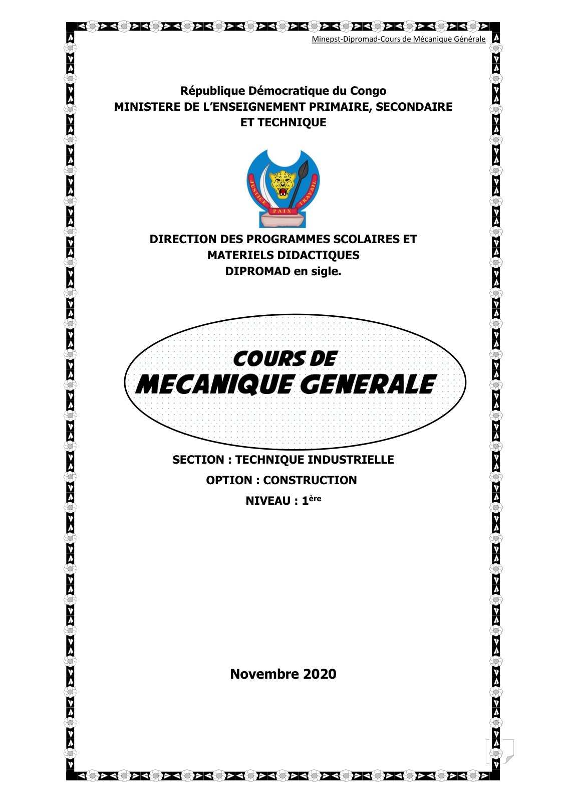 First page of MECANIQUE GENERALE 1ère
