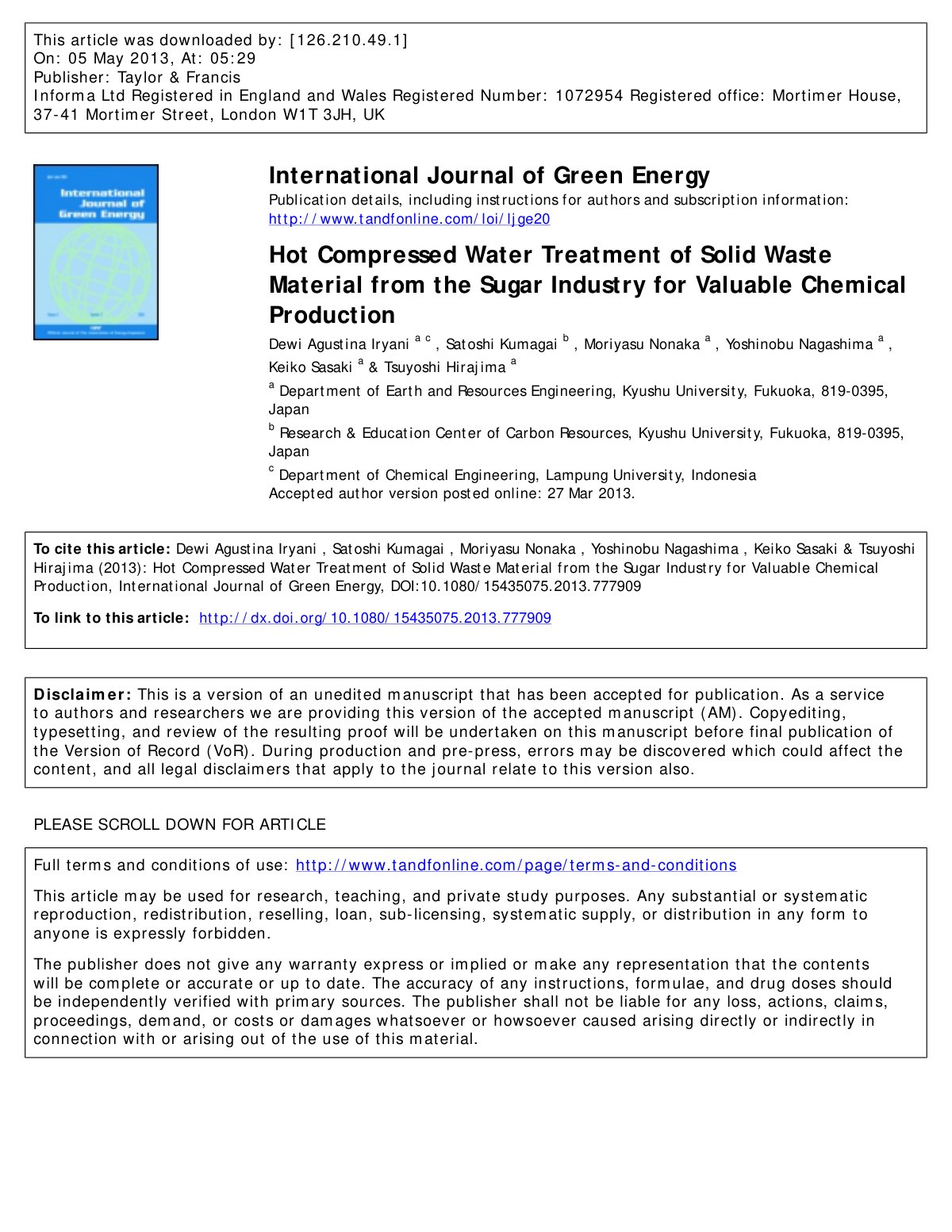 First page of The hot compressed water treatment of so