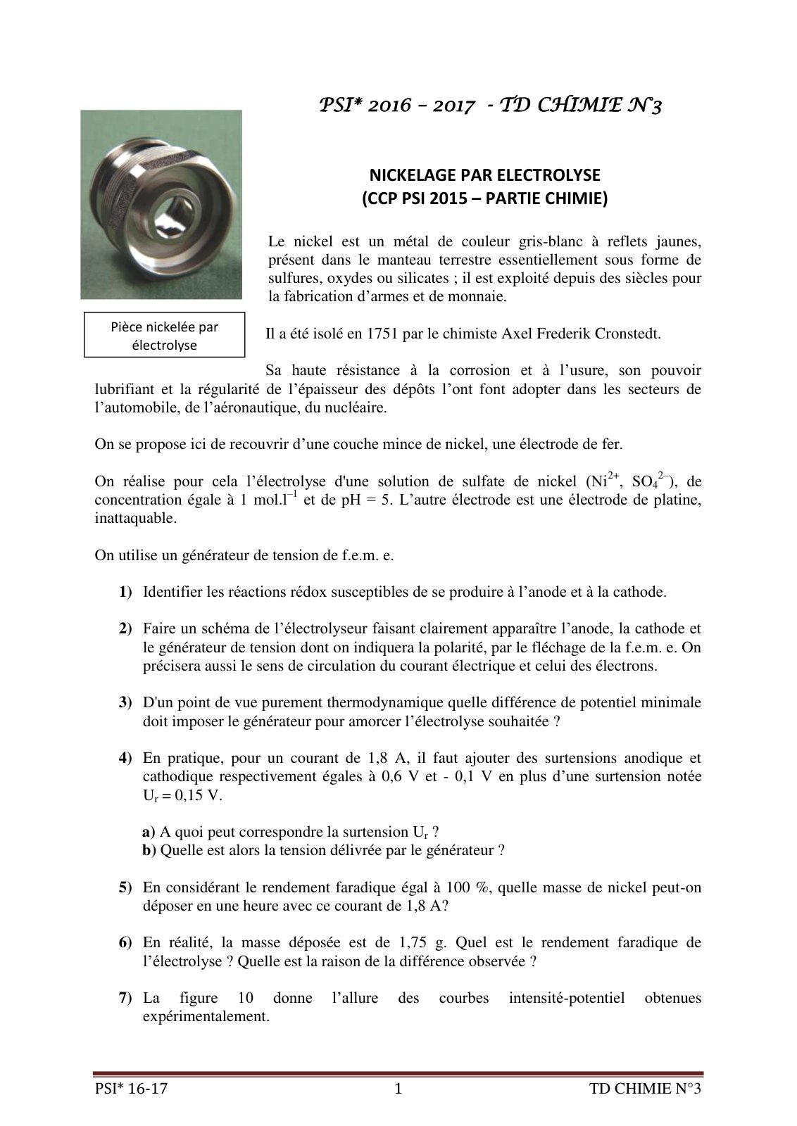 First page of td chimie 3   electrolyse