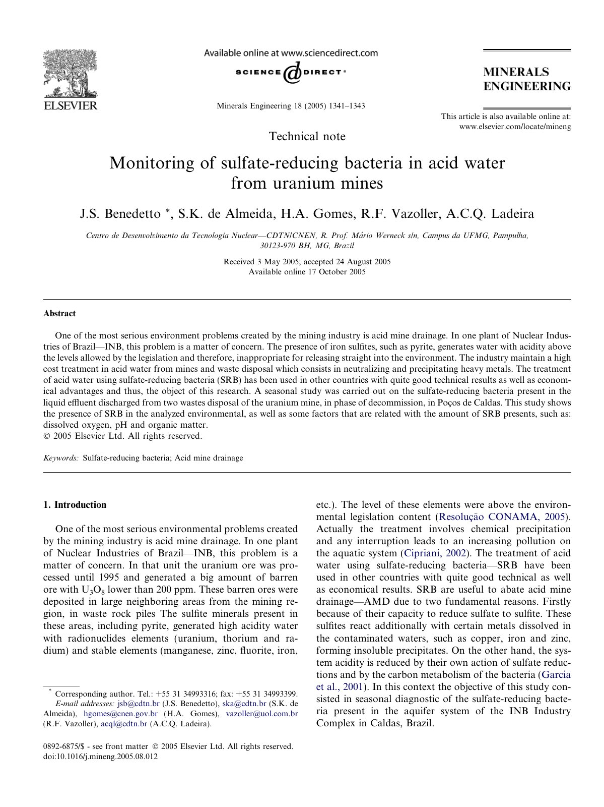 First page of Monitoring of sulfate reducing bacteria