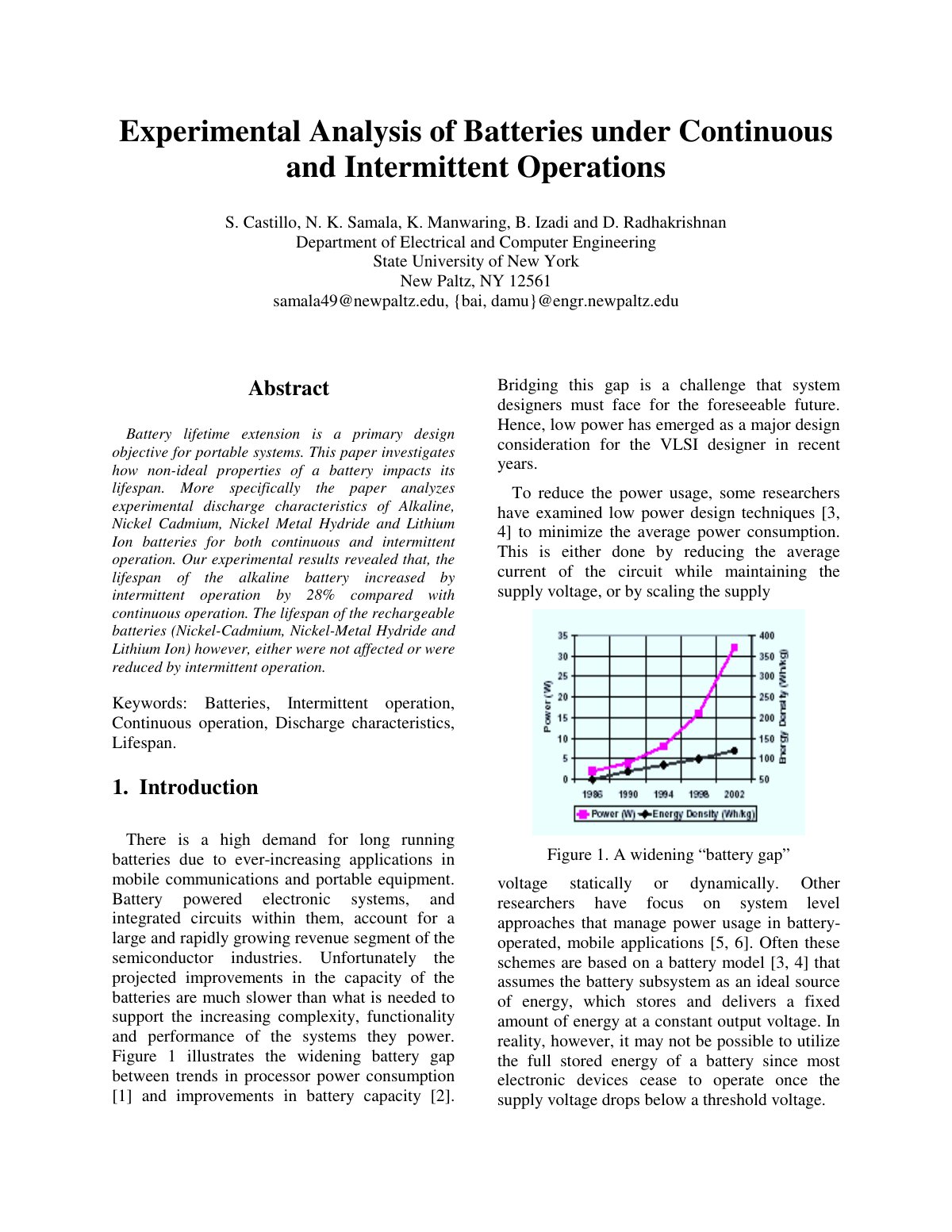First page of Experimental Analysis of Batteries under