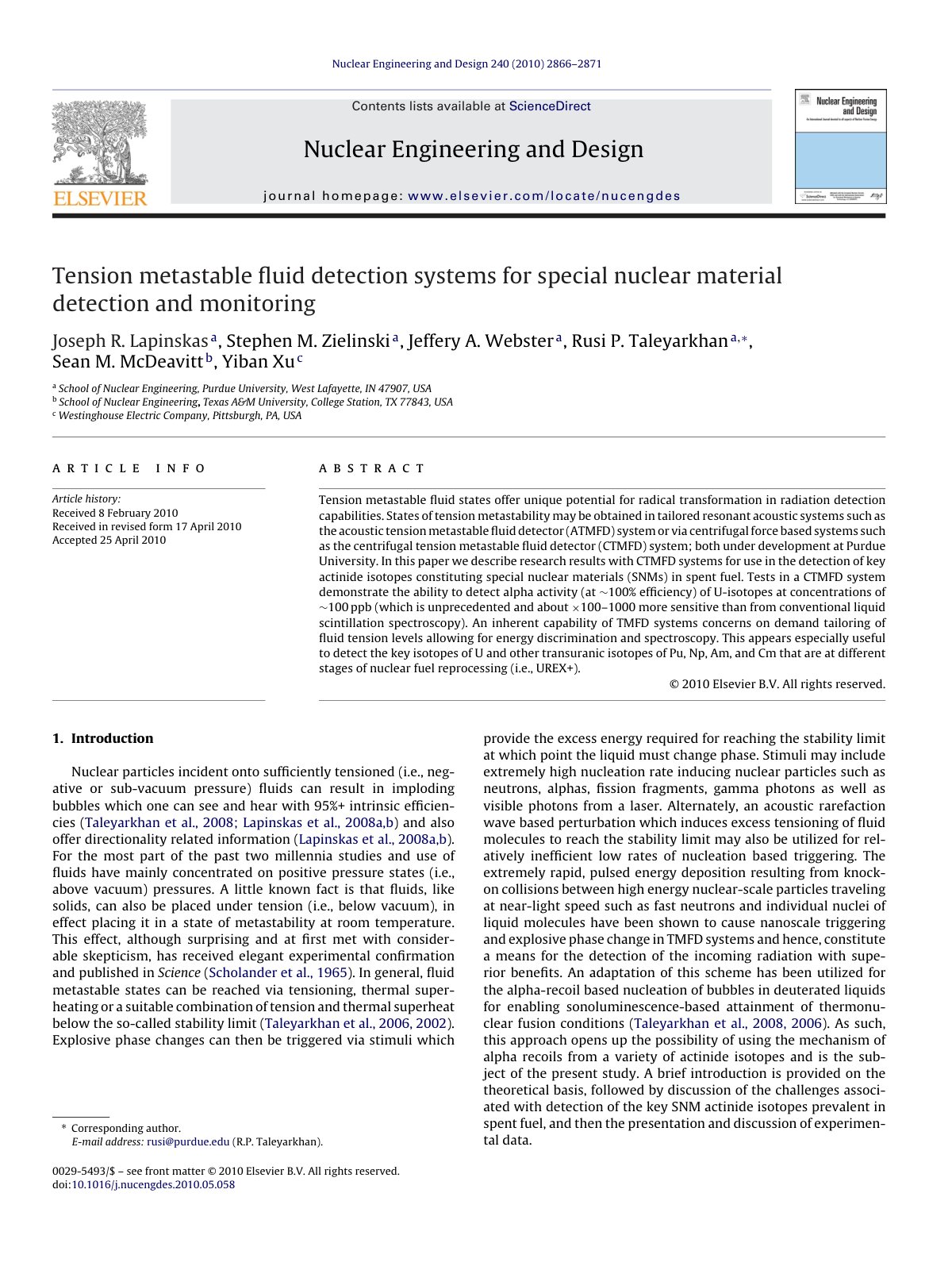 First page of Tension metastable fluid detection syste