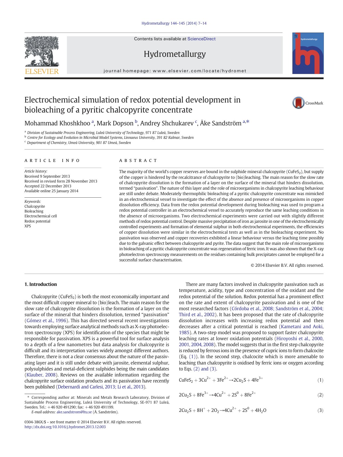 First page of Electrochemical simulation of redox pote