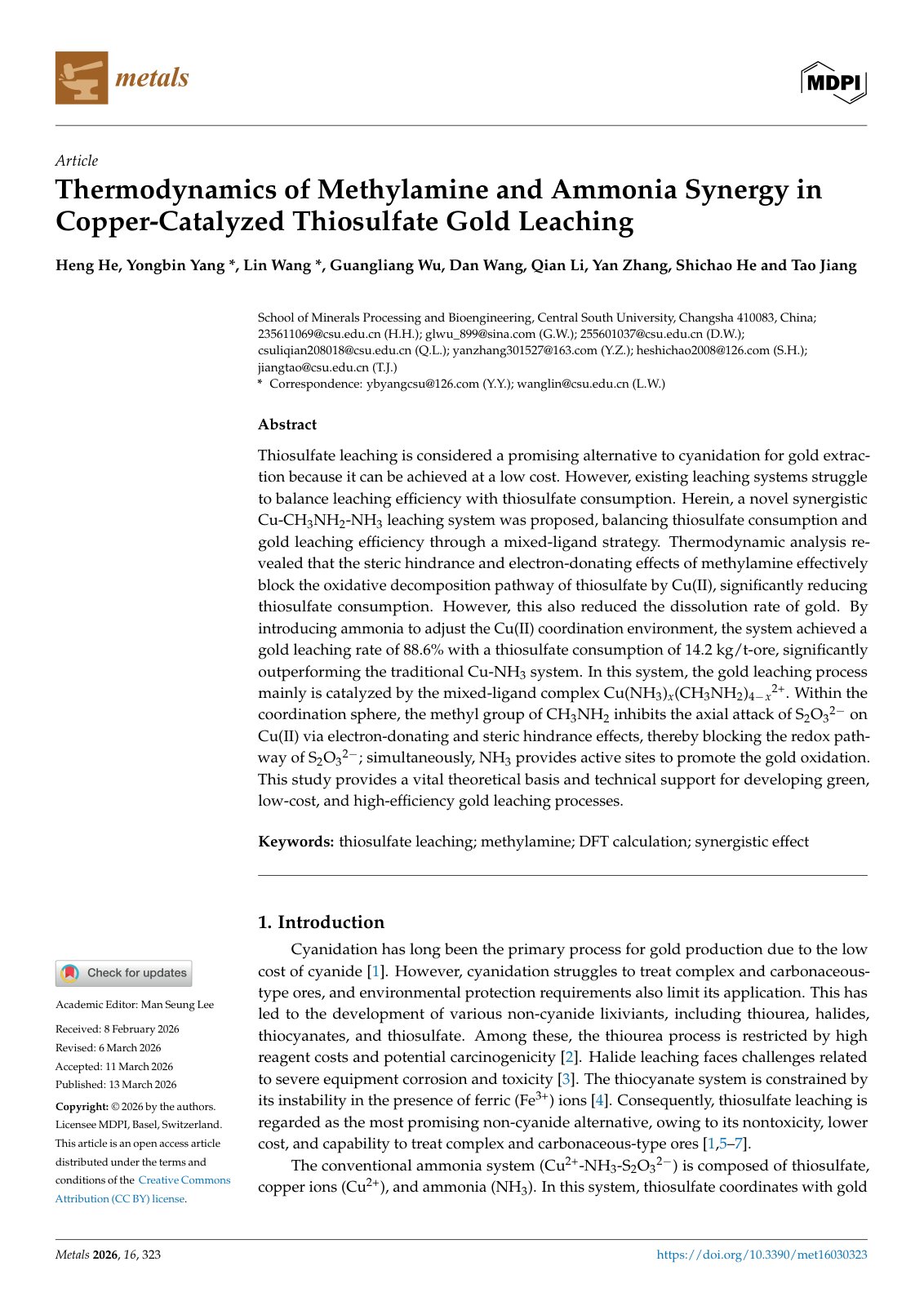 First page of 2026   He   Methylamine ammonia thiosulfate gold leaching