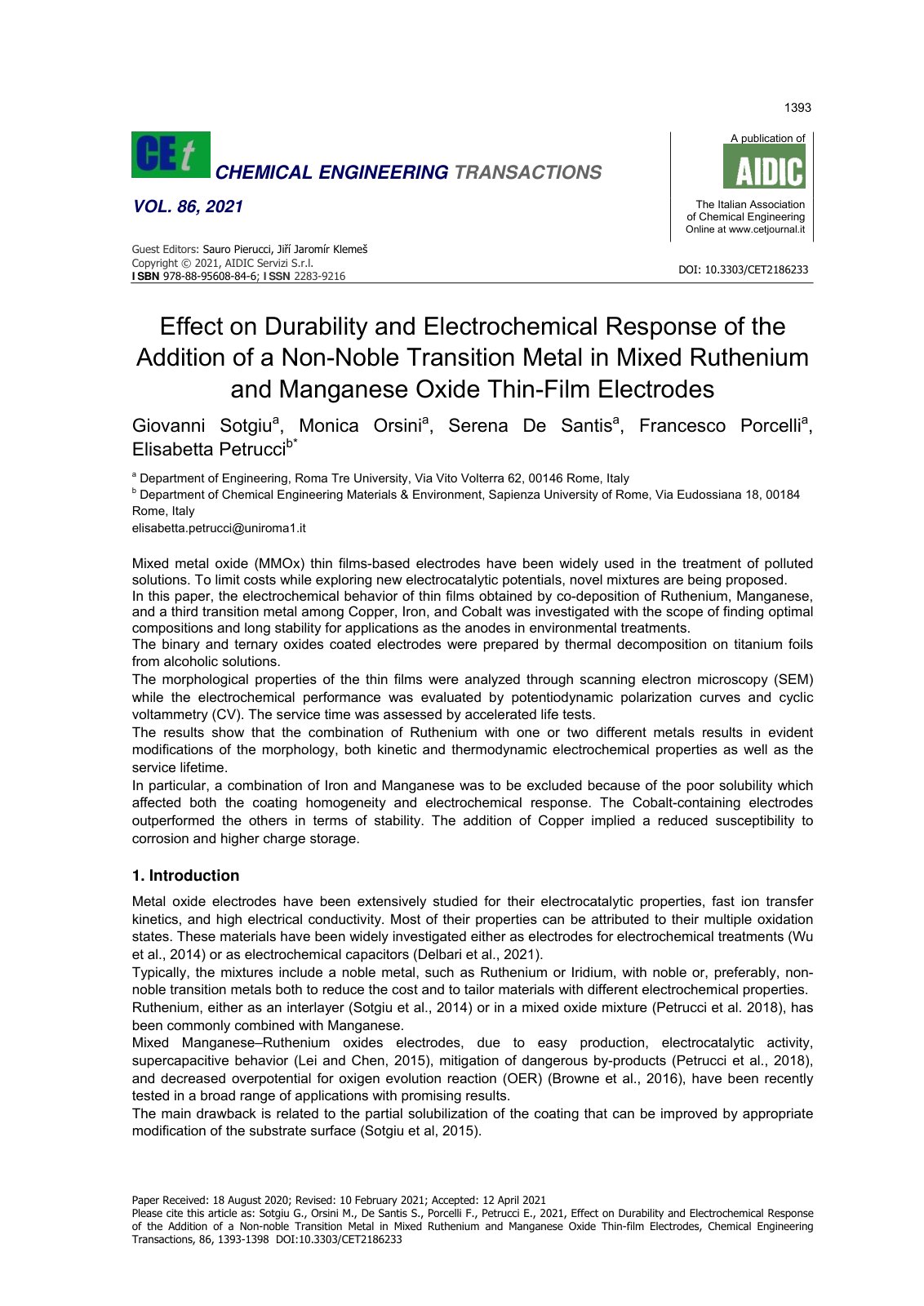 First page of Effect on Durability and Electrochemical
