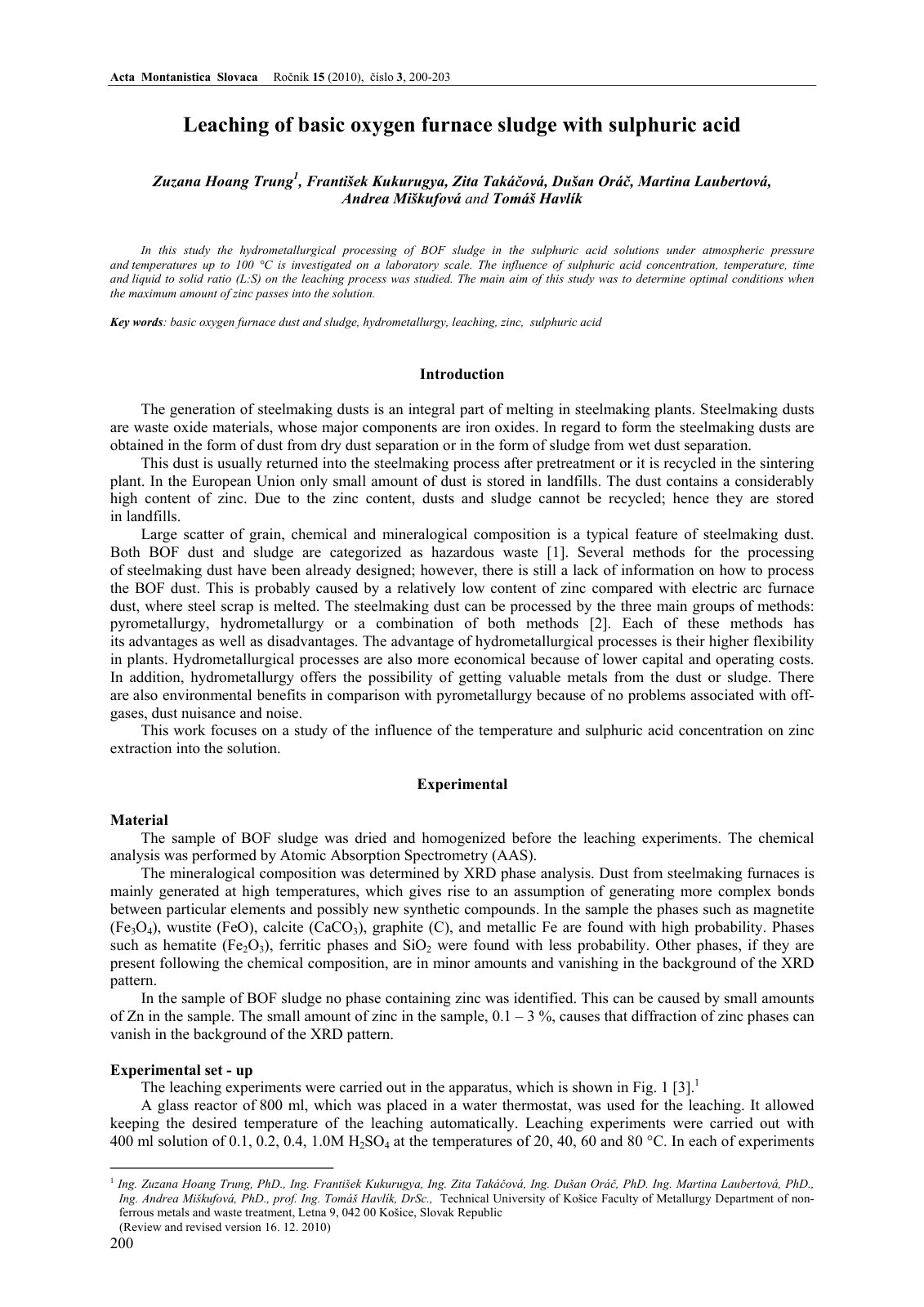 First page of Leaching of basic oxygen furnace sludge with sulphuric acid