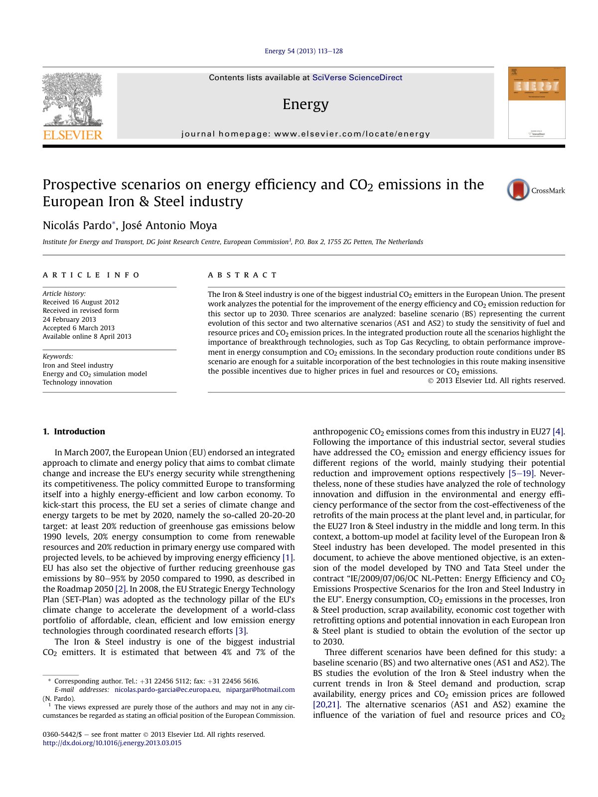 First page of Prospective scenarios on energy efficien