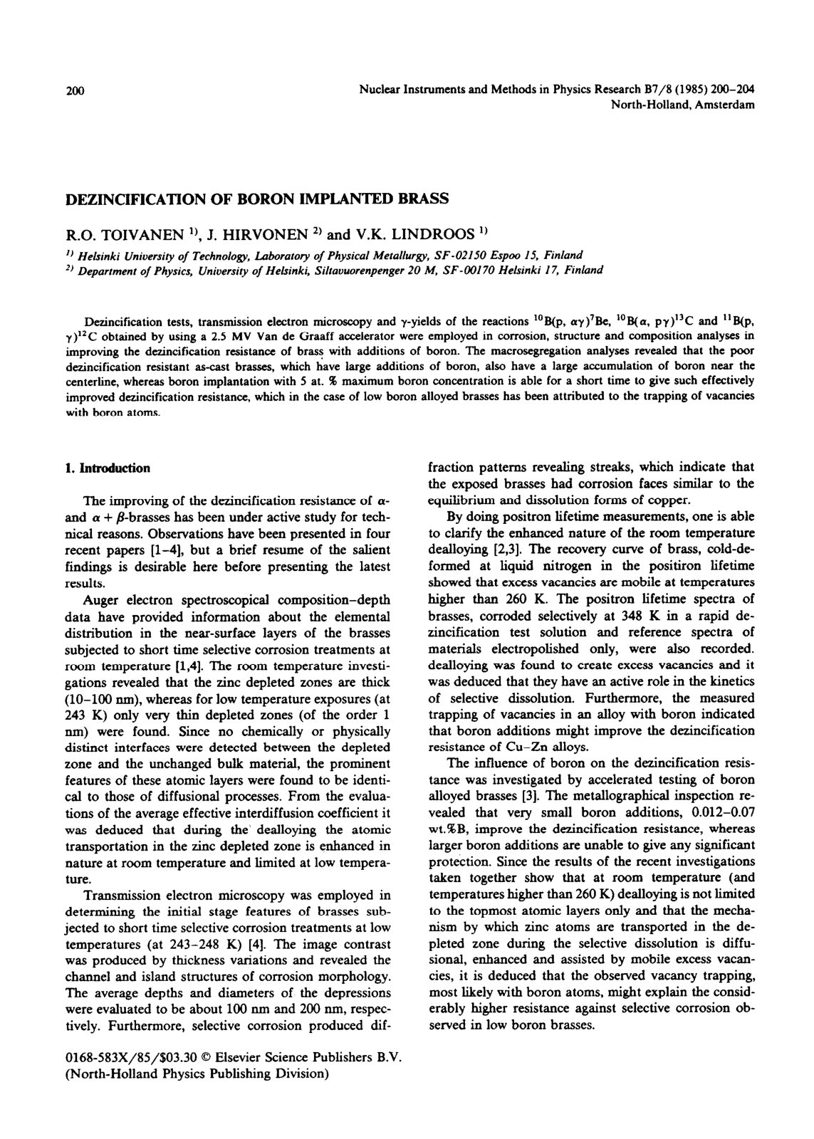 First page of Dezincification of boron implanted brass