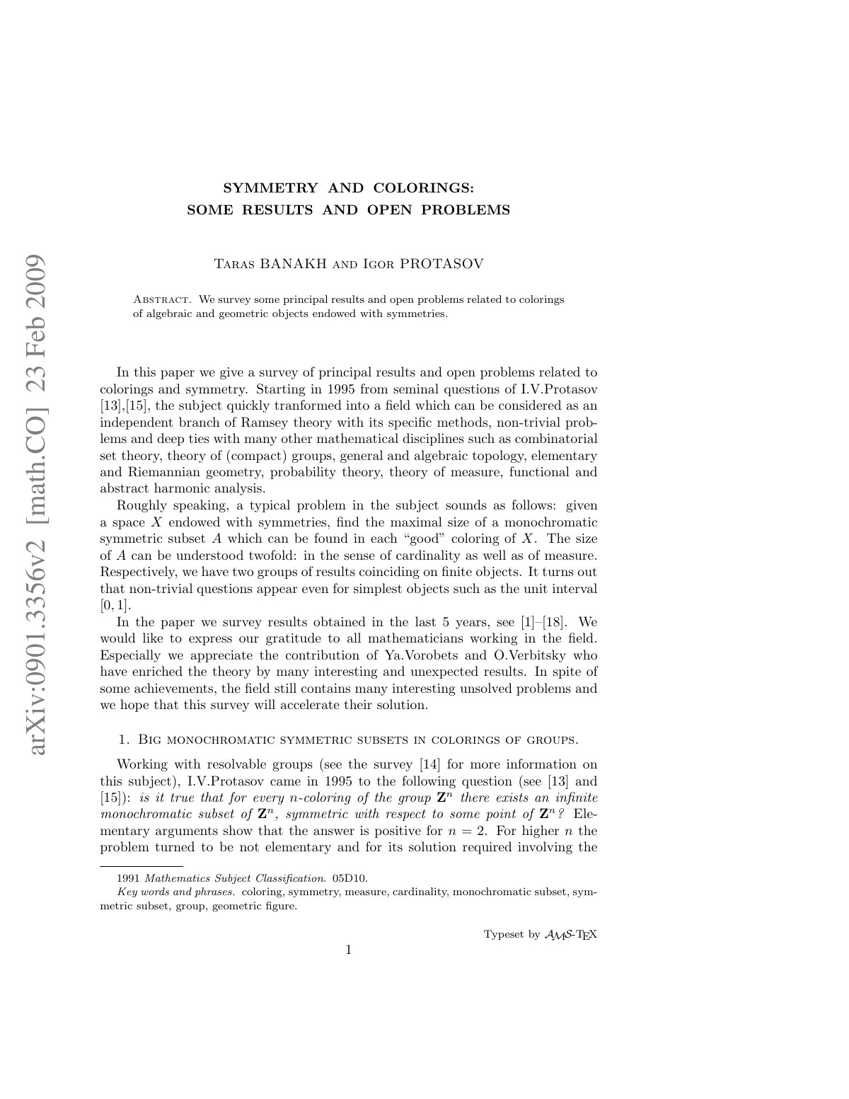 First page of SYMMETR Y AND COLORINGS: SOME RESUL TS AND OPEN PROBLEMS