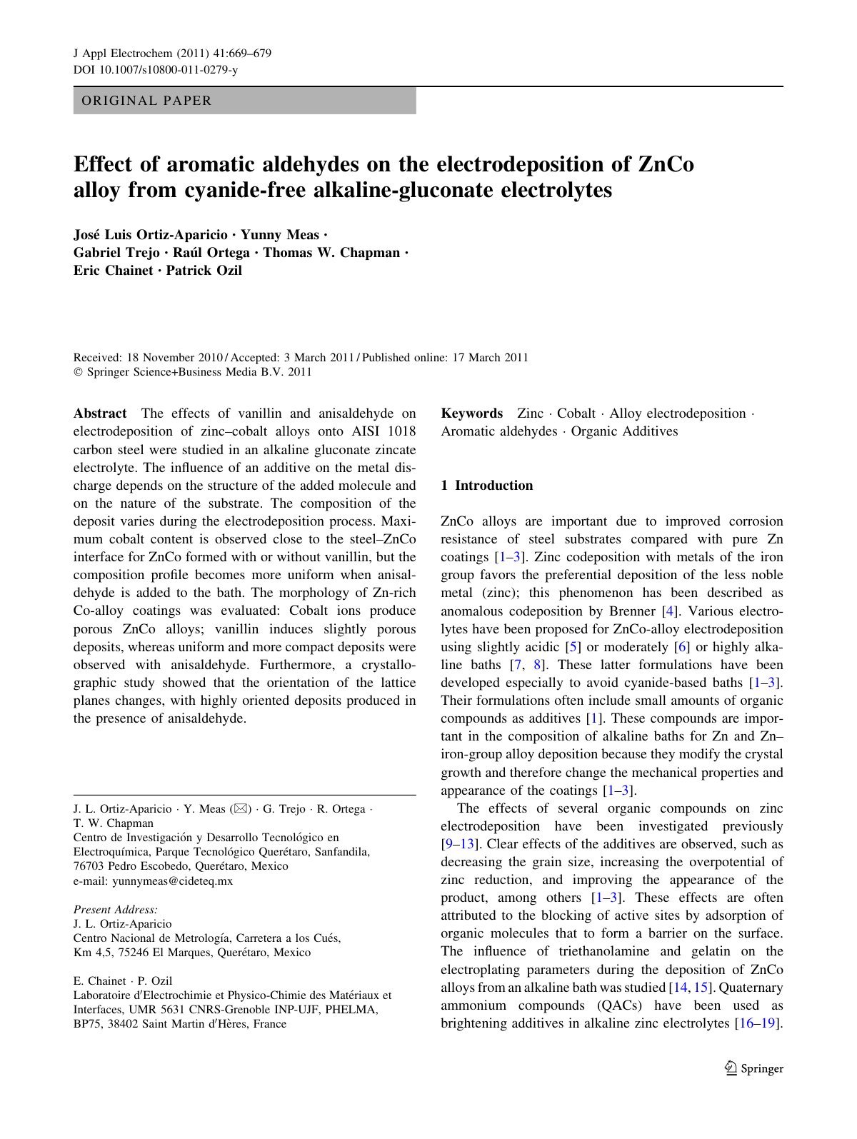 First page of Effect of aromatic aldehydes on the elec