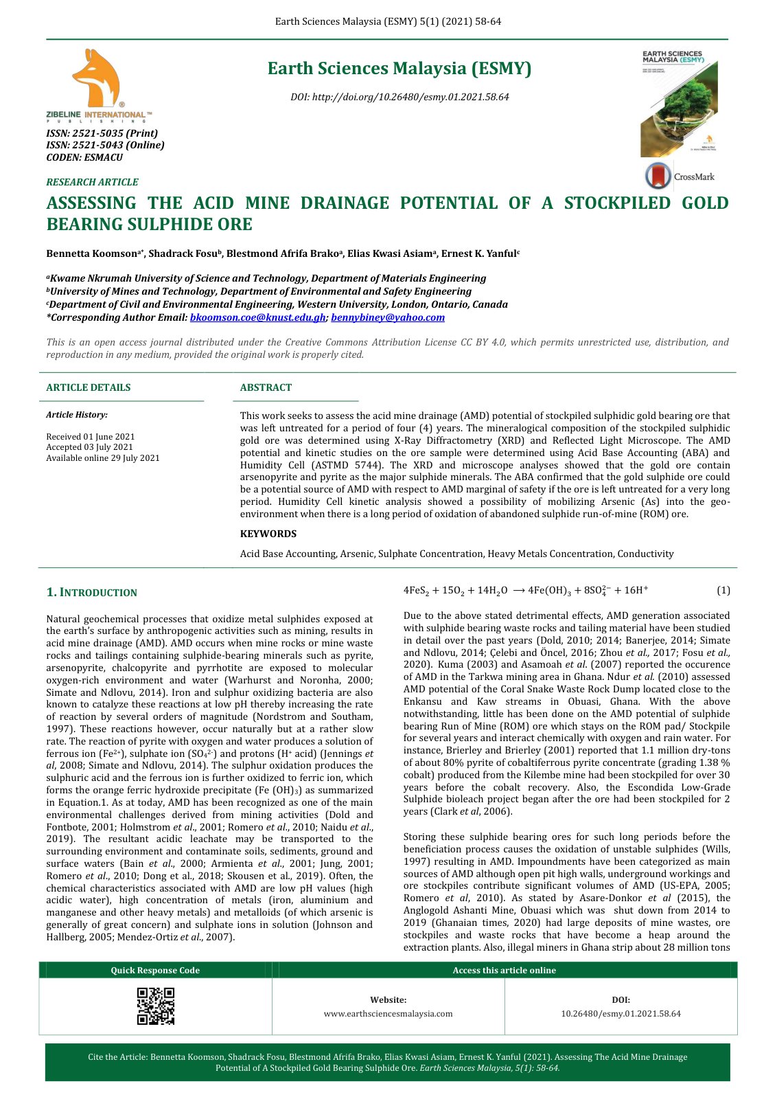 First page of Assessing the Acid Mine Drainage Potenti