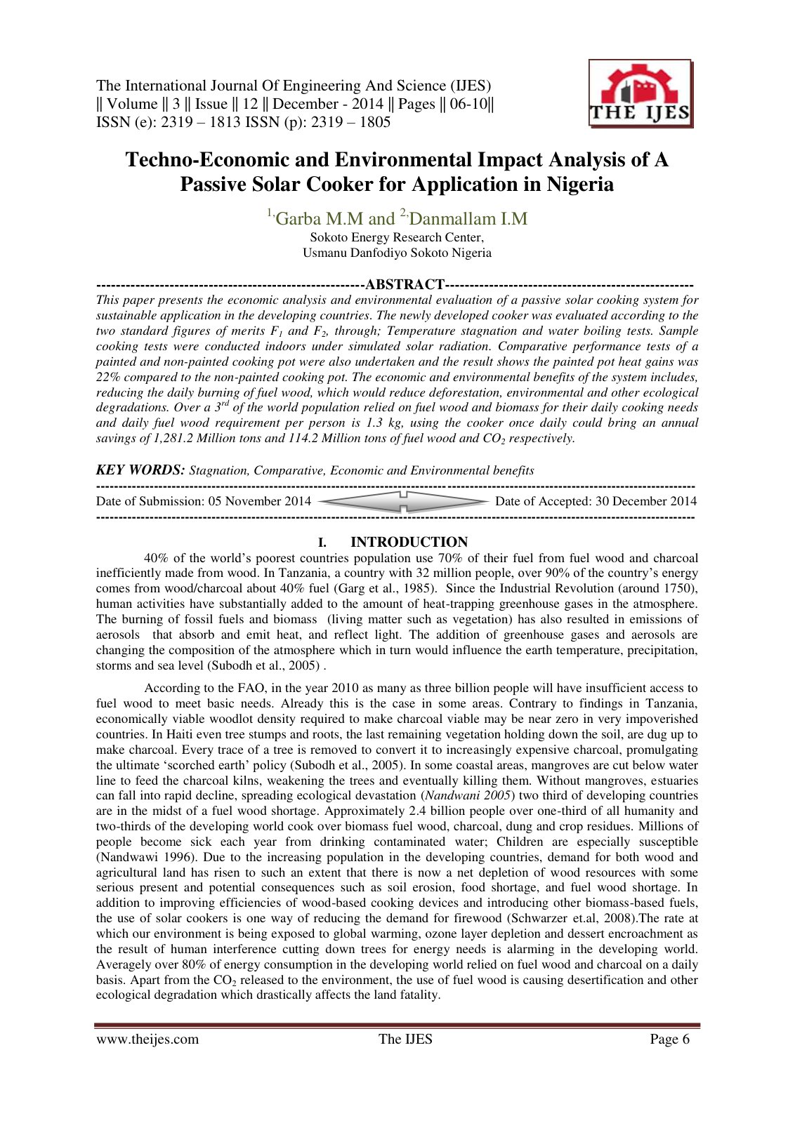 First page of Techno Economic and Environmental Impact