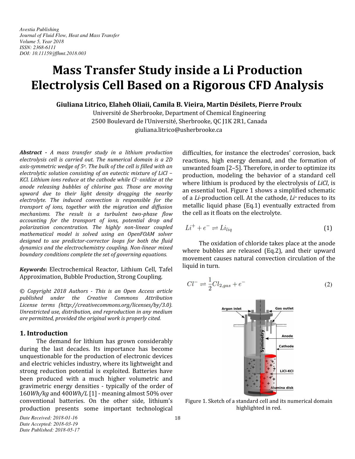 First page of Mass Transfer Study inside a Li Producti